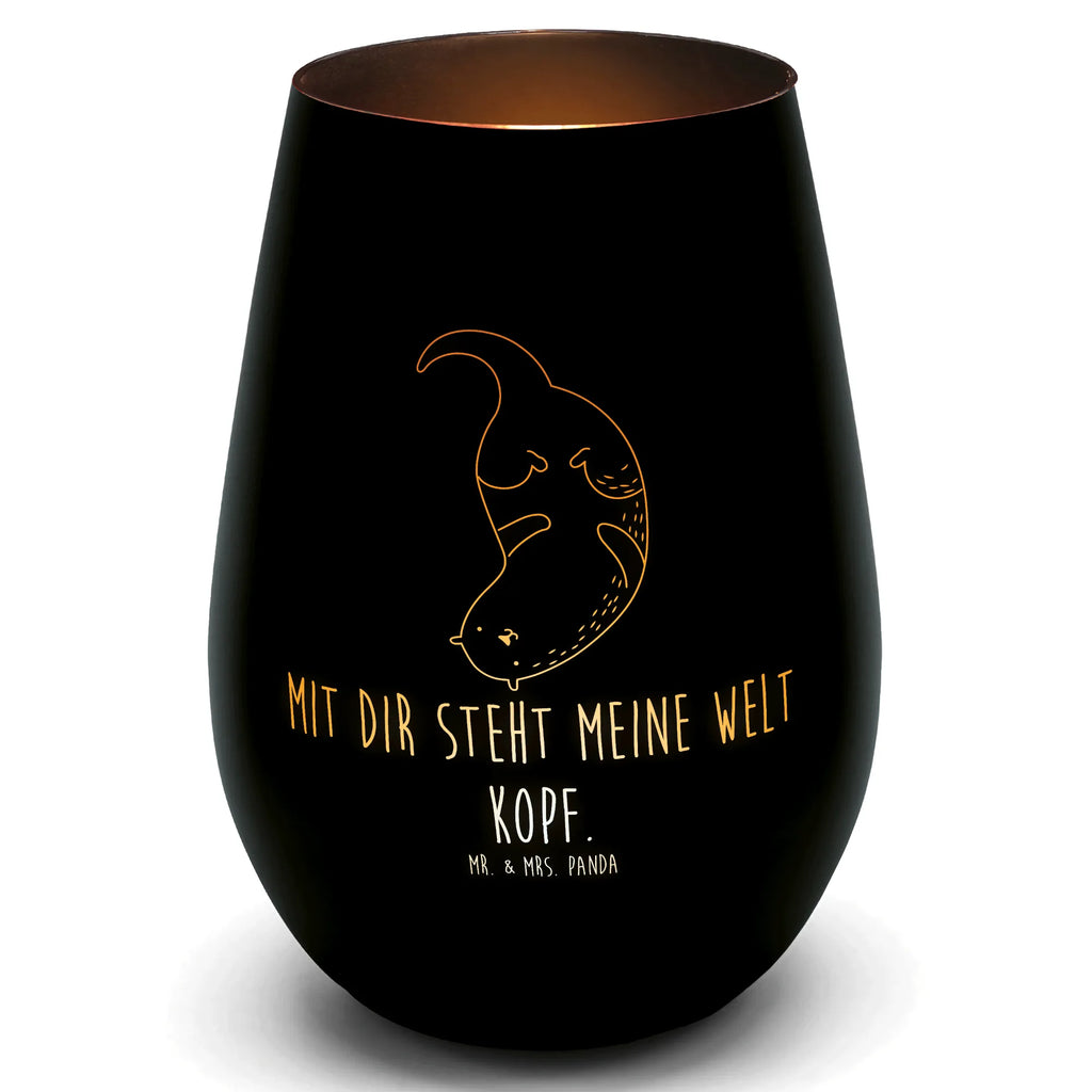 Gold Windlicht Otter Kopfüber Windlicht, Teelicht, Graviertes Windlicht, Windlicht Gravur, Kerze, Windlicht aus Glas, Teelicht aus Glas, Otter, Fischotter, Seeotter, Otter Seeotter See Otter