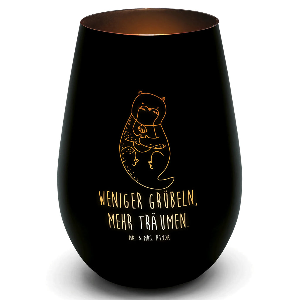 Gold Windlicht Otter Muschel Windlicht, Teelicht, Graviertes Windlicht, Windlicht Gravur, Kerze, Windlicht aus Glas, Teelicht aus Glas, Otter, Fischotter, Seeotter, Otterliebe, grübeln, träumen, Motivation, Tagträumen, Büro