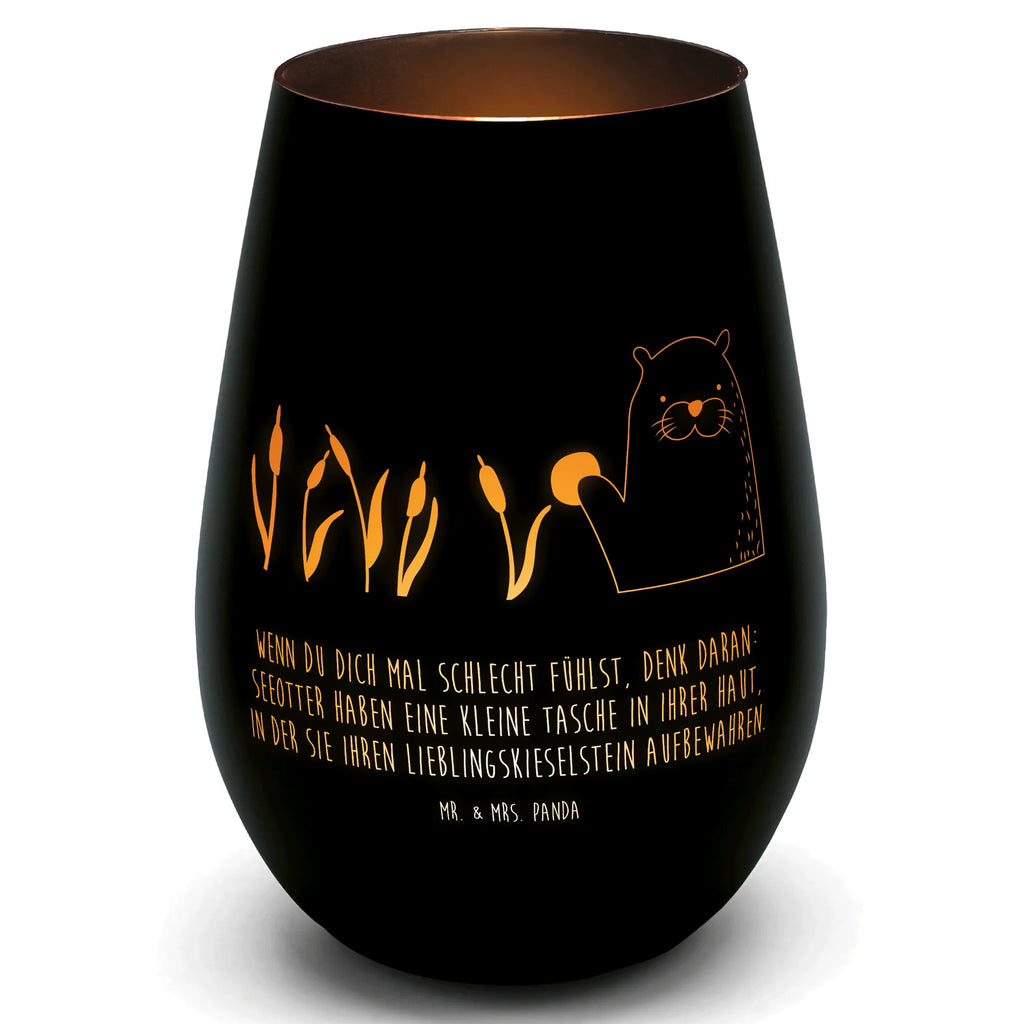 Gold Windlicht Otter Stein Windlicht, Teelicht, Graviertes Windlicht, Windlicht Gravur, Kerze, Windlicht aus Glas, Teelicht aus Glas, Otter, Fischotter, Seeotter, Otter Seeotter See Otter