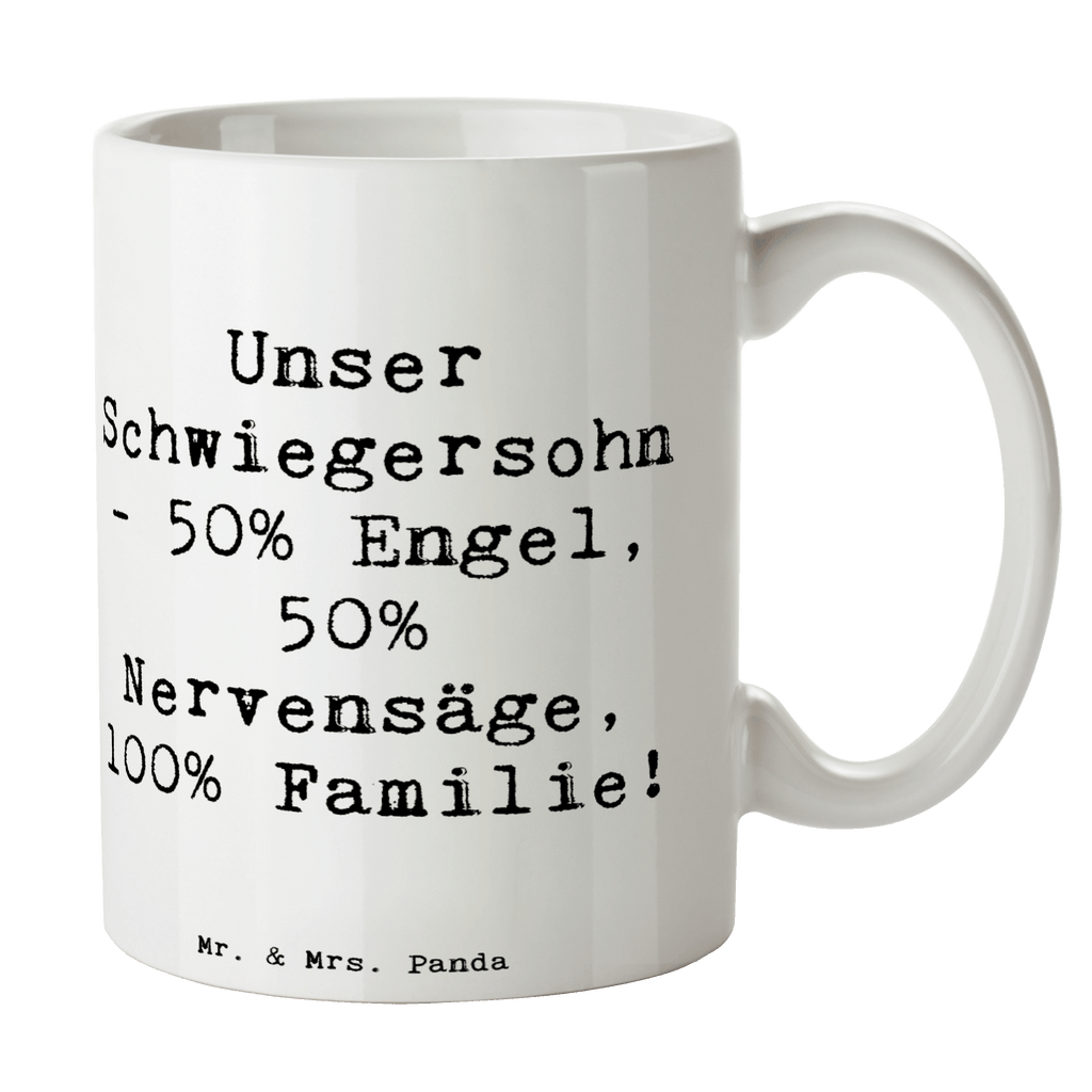 Tasse Spruch Unser Schwiegersohn. 50% Engel, 50% Nervensäge, 100% Familie! Tasse, Kaffeetasse, Teetasse, Becher, Kaffeebecher, Teebecher, Keramiktasse, Porzellantasse, Büro Tasse, Geschenk Tasse, Tasse Sprüche, Tasse Motive, Kaffeetassen, Tasse bedrucken, Designer Tasse, Cappuccino Tassen, Schöne Teetassen, Familie, Vatertag, Muttertag, Bruder, Schwester, Mama, Papa, Oma, Opa