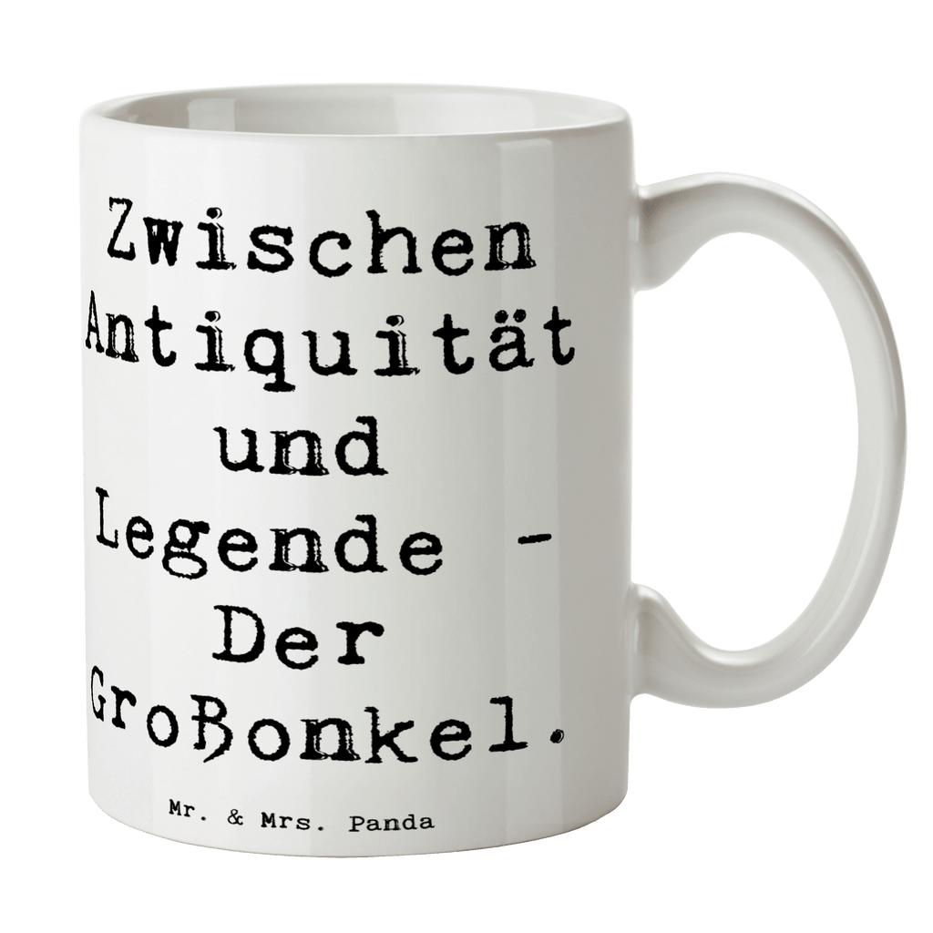 Tasse Spruch Zwischen Antiquität und Legende - Der Großonkel. Tasse, Kaffeetasse, Teetasse, Becher, Kaffeebecher, Teebecher, Keramiktasse, Porzellantasse, Büro Tasse, Geschenk Tasse, Tasse Sprüche, Tasse Motive, Kaffeetassen, Tasse bedrucken, Designer Tasse, Cappuccino Tassen, Schöne Teetassen, Familie, Vatertag, Muttertag, Bruder, Schwester, Mama, Papa, Oma, Opa