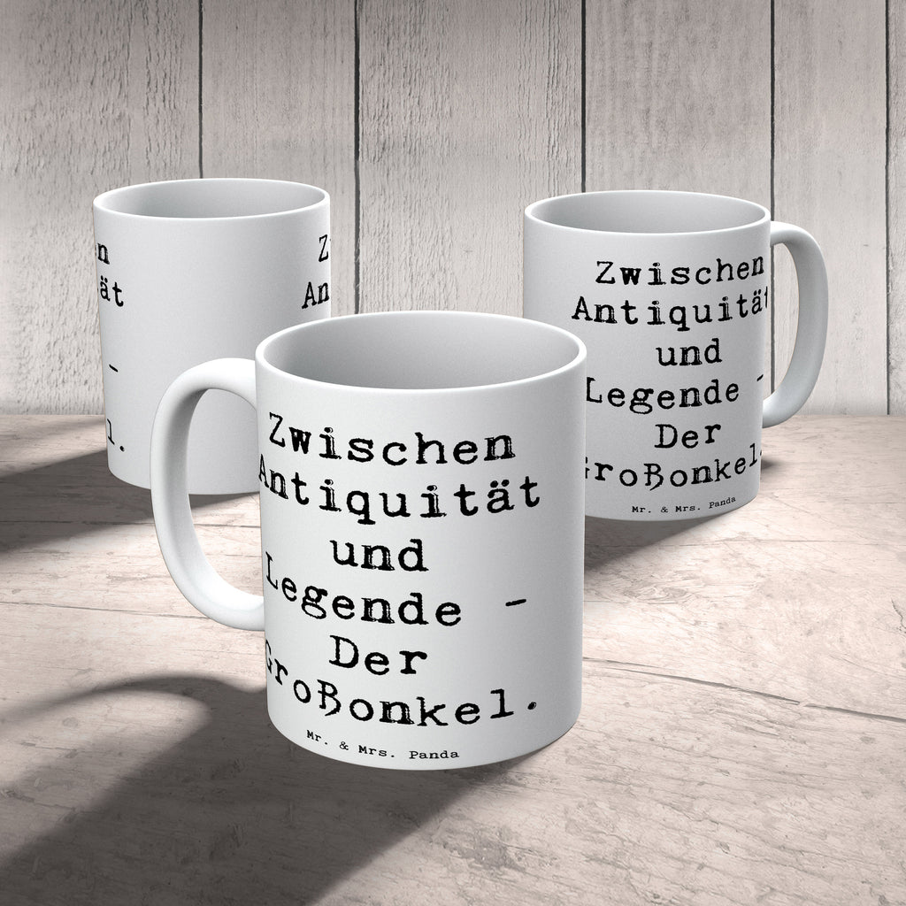 Tasse Spruch Zwischen Antiquität und Legende - Der Großonkel. Tasse, Kaffeetasse, Teetasse, Becher, Kaffeebecher, Teebecher, Keramiktasse, Porzellantasse, Büro Tasse, Geschenk Tasse, Tasse Sprüche, Tasse Motive, Kaffeetassen, Tasse bedrucken, Designer Tasse, Cappuccino Tassen, Schöne Teetassen, Familie, Vatertag, Muttertag, Bruder, Schwester, Mama, Papa, Oma, Opa