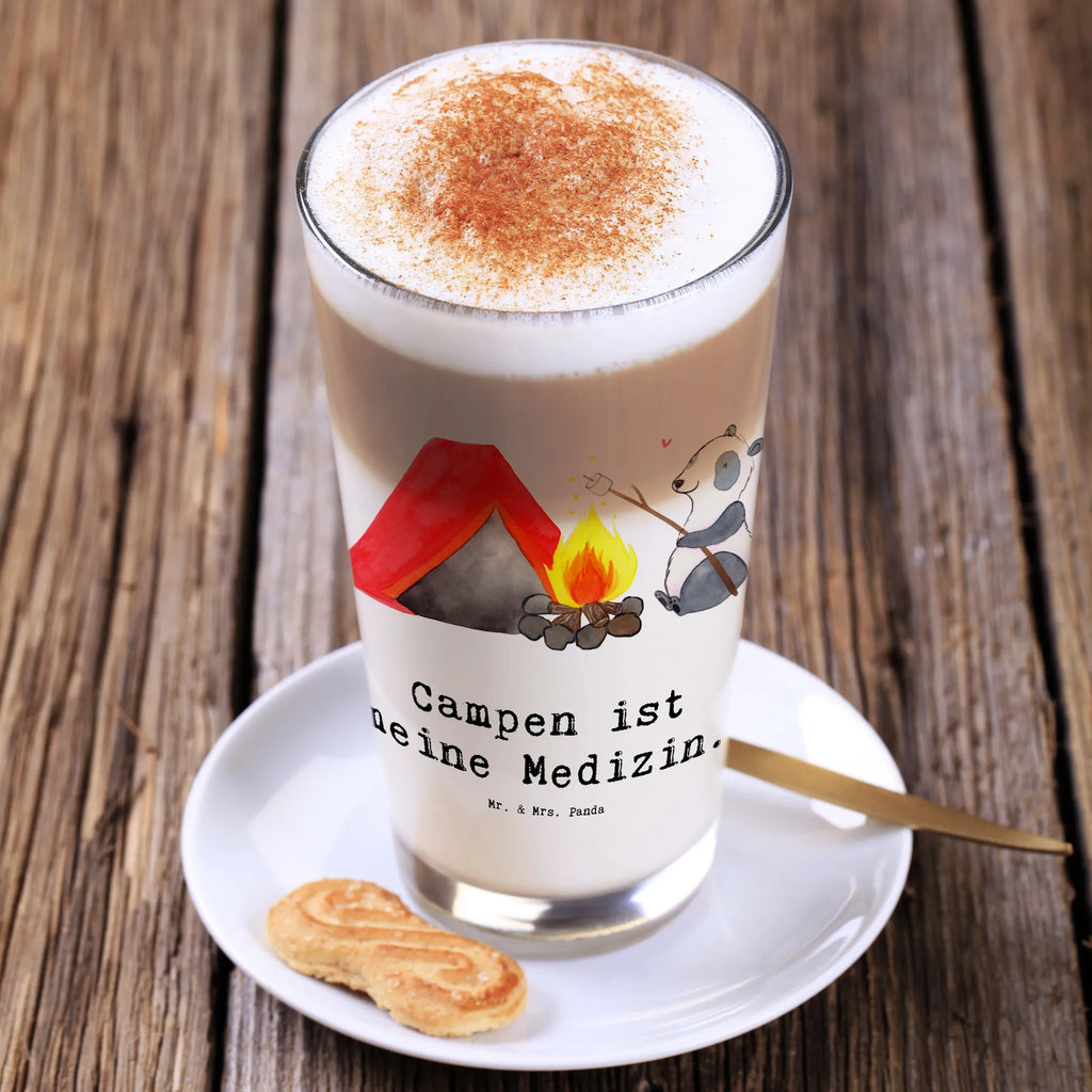 Glas Panda Campen Cappuccino Glas, Glas, Cappuccino Tasse, Latte Macchiato, Geschenk, Sport, Sportart, Hobby, Schenken, Danke, Dankeschön, Auszeichnung, Gewinn, Sportler, Campen, Camping, campen gehen, Zelten, Campingplatz