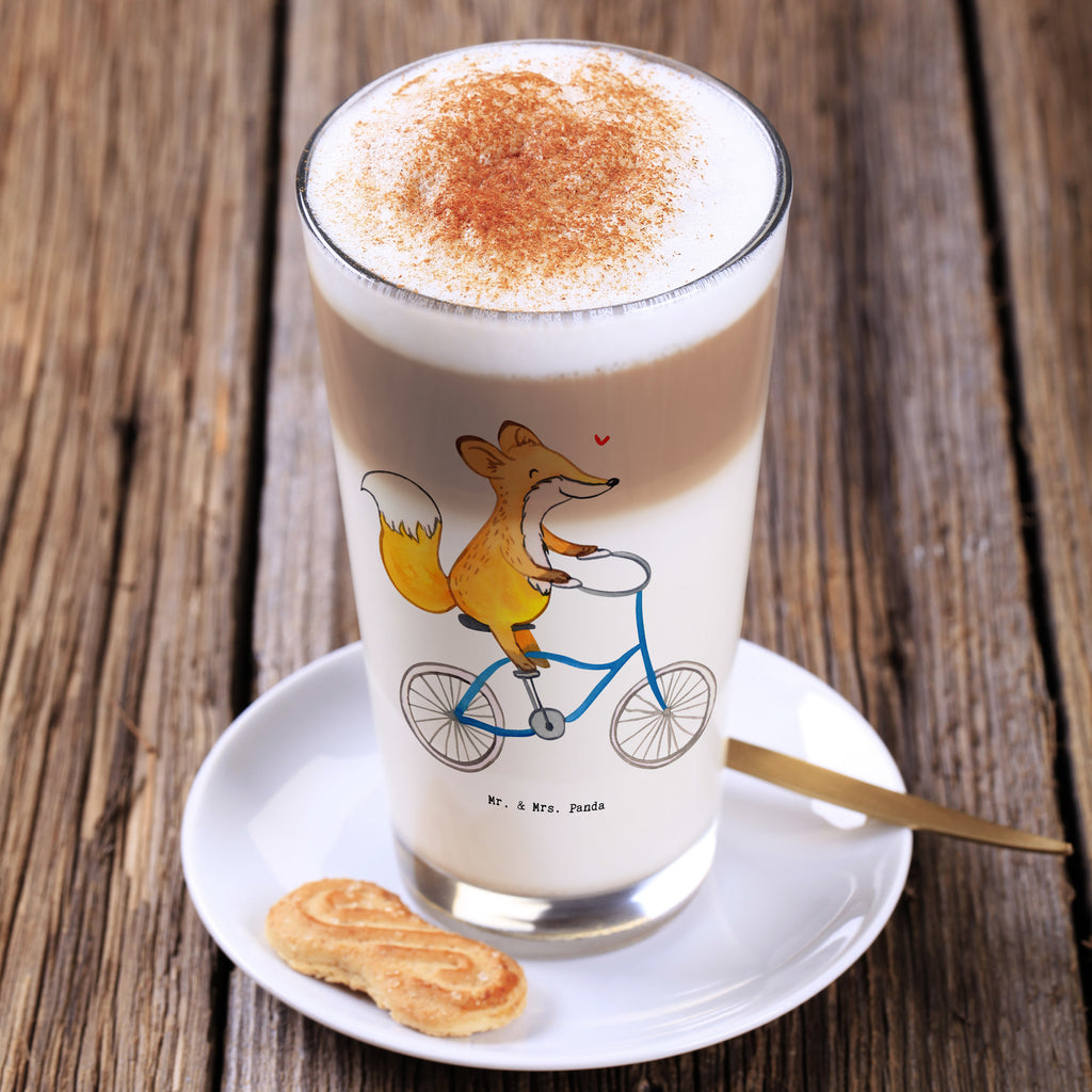 Glas Fuchs Fahrrad fahren Cappuccino Glas, Glas, Cappuccino Tasse, Latte Macchiato, Geschenk, Sport, Sportart, Hobby, Schenken, Danke, Dankeschön, Auszeichnung, Gewinn, Sportler, Fahrrad fahren, Radeln, Trekking, Mountainbiking, Radsport