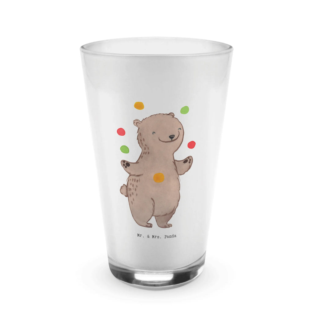 Glas Bär Jonglieren Cappuccino Glas, Glas, Cappuccino Tasse, Latte Macchiato, Geschenk, Sport, Sportart, Hobby, Schenken, Danke, Dankeschön, Auszeichnung, Gewinn, Sportler, Jonglieren, Jongleur, Zirkus, Artistik