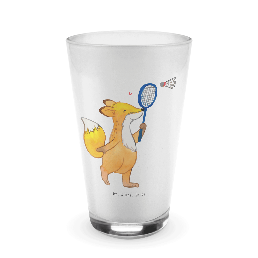 Glas Fuchs Federball spielen Cappuccino Glas, Glas, Cappuccino Tasse, Latte Macchiato, Geschenk, Sport, Sportart, Hobby, Schenken, Danke, Dankeschön, Auszeichnung, Gewinn, Sportler, Federball spielen, Badminton