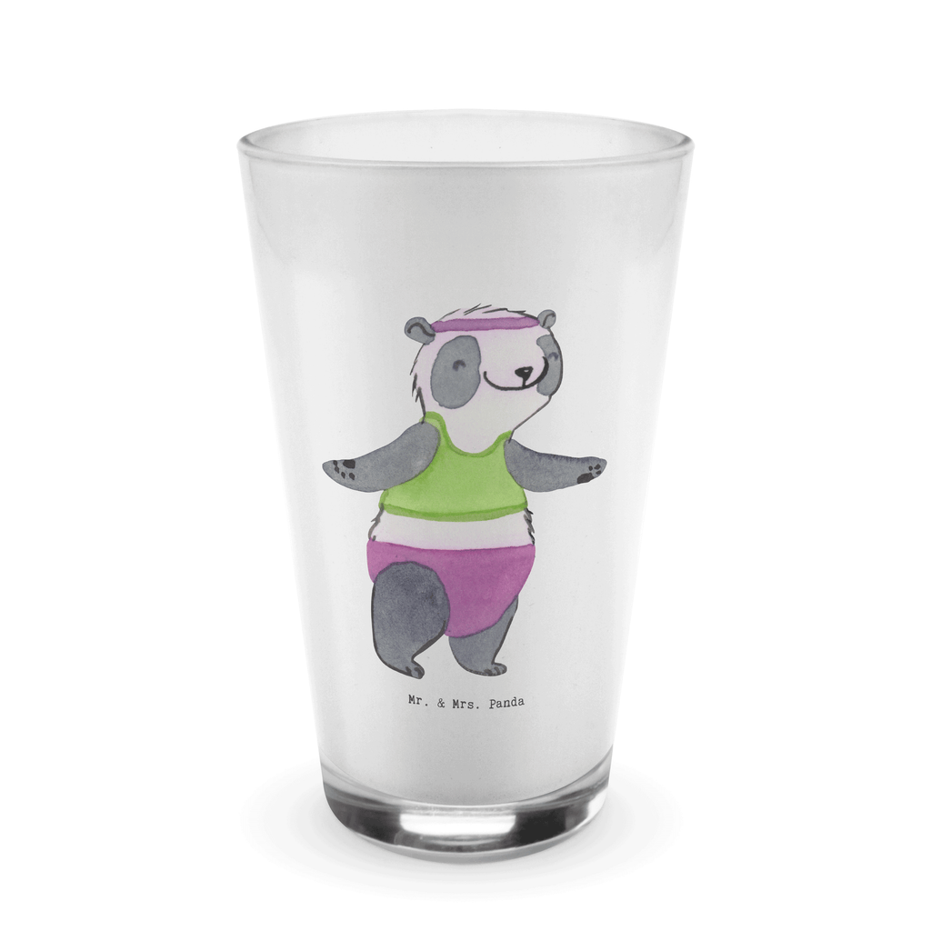 Glas Panda Aerobic Cappuccino Glas, Glas, Cappuccino Tasse, Latte Macchiato, Geschenk, Sport, Sportart, Hobby, Schenken, Danke, Dankeschön, Auszeichnung, Gewinn, Sportler, Aerobic, Aerobic Fitness, Fitnessstudio