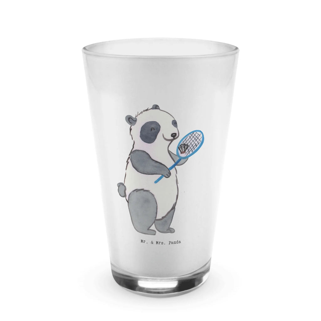 Glas Panda Badminton Cappuccino Glas, Glas, Cappuccino Tasse, Latte Macchiato, Geschenk, Sport, Sportart, Hobby, Schenken, Danke, Dankeschön, Auszeichnung, Gewinn, Sportler, Badminton, Badminton spielen