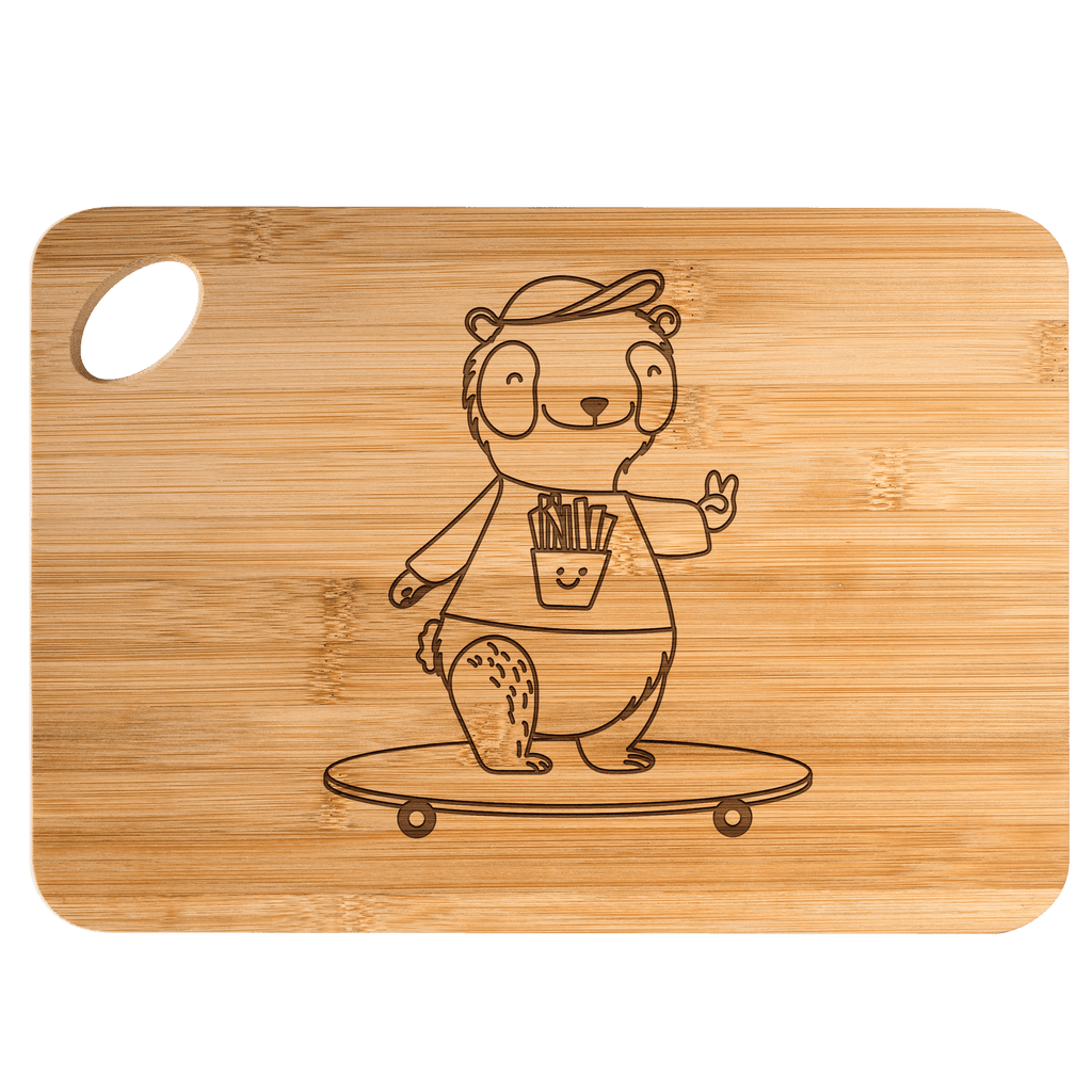 Bambus - Schneidebrett Panda Longboard fahren Schneidebrett, Holzbrett, Küchenbrett, Frühstücksbrett, Hackbrett, Brett, Holzbrettchen, Servierbrett, Geschenk, Sport, Sportart, Hobby, Schenken, Danke, Dankeschön, Auszeichnung, Gewinn, Sportler, Longboard fahren, Skaten