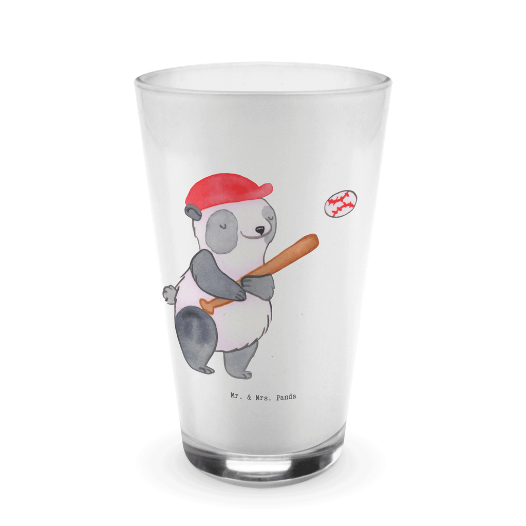 Glas Panda Baseball spielen Cappuccino Glas, Glas, Cappuccino Tasse, Latte Macchiato, Geschenk, Sport, Sportart, Hobby, Schenken, Danke, Dankeschön, Auszeichnung, Gewinn, Sportler, Baseball spielen, Baseball Spielen, Baseball Match, Ballsport, Baseballplatz, Baseballverein