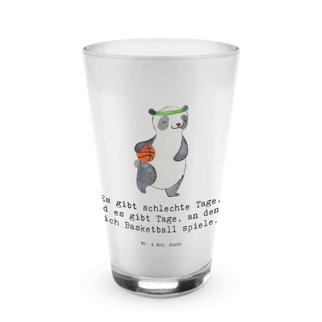 Glas Panda Basketball Cappuccino Glas, Glas, Cappuccino Tasse, Latte Macchiato, Geschenk, Sport, Sportart, Hobby, Schenken, Danke, Dankeschön, Auszeichnung, Gewinn, Sportler, Basketball, Basketball Verein, Basketball Verband, Basketballplatz