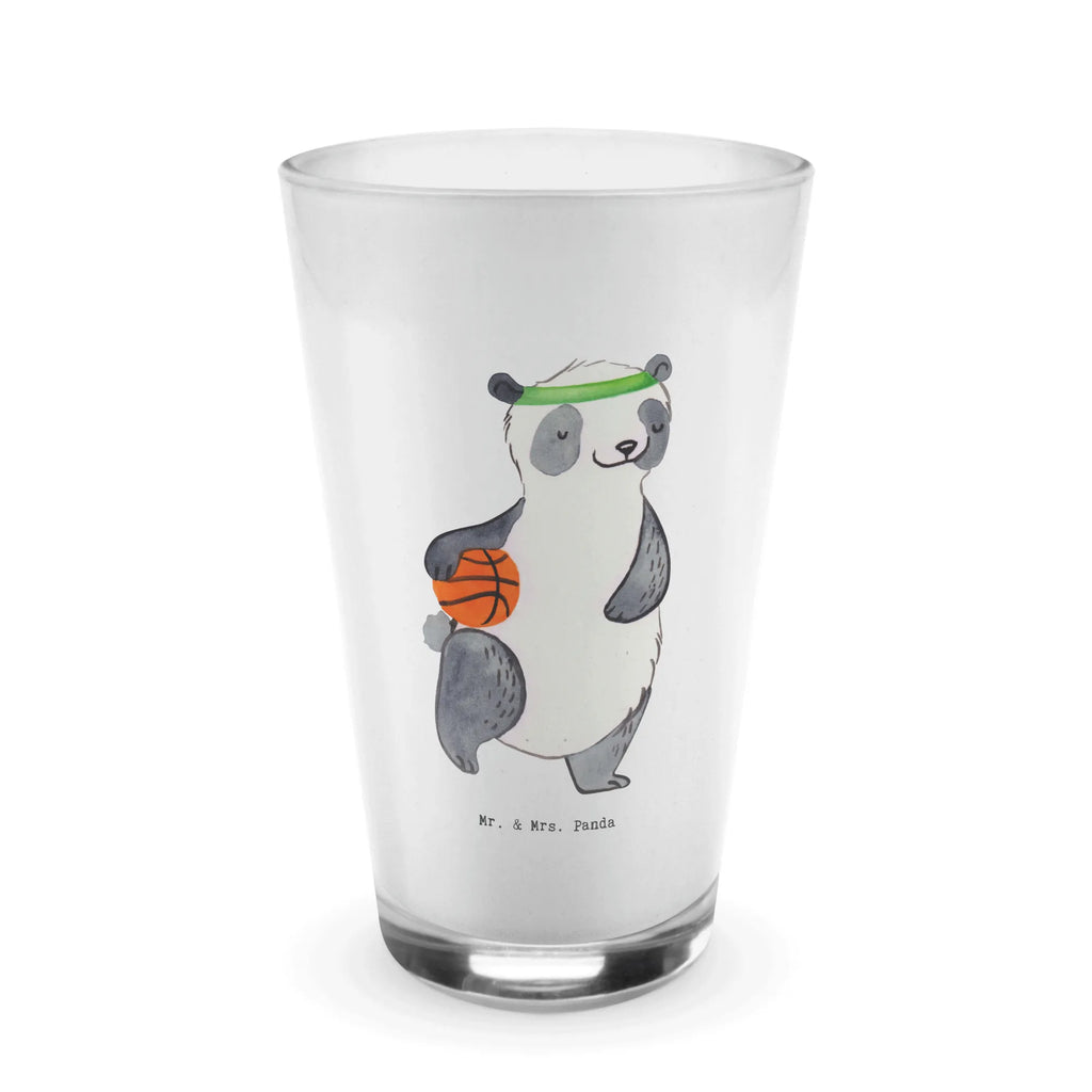 Glas Panda Basketball Cappuccino Glas, Glas, Cappuccino Tasse, Latte Macchiato, Geschenk, Sport, Sportart, Hobby, Schenken, Danke, Dankeschön, Auszeichnung, Gewinn, Sportler, Basketball, Basketball Verein, Basketball Verband, Basketballplatz