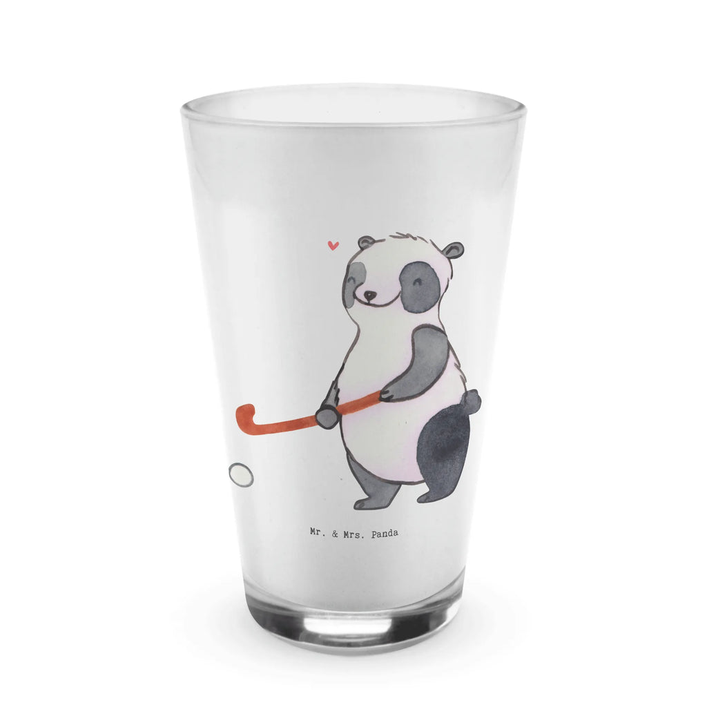 Glas Panda Hockey spielen Cappuccino Glas, Glas, Cappuccino Tasse, Latte Macchiato, Geschenk, Sport, Sportart, Hobby, Schenken, Danke, Dankeschön, Auszeichnung, Gewinn, Sportler, Hockey spielen, Feldhockey, Hockeyschläger, Hockey Verein