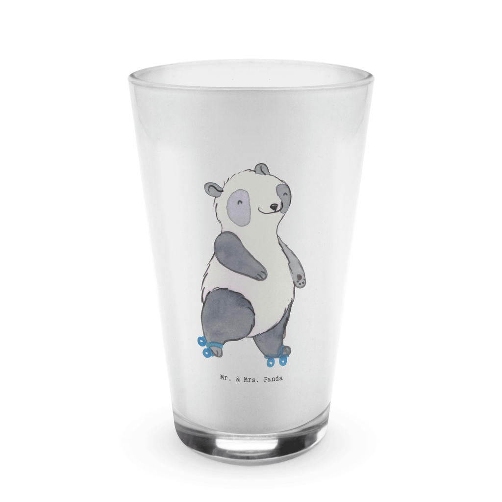 Glas Panda Inliner fahren Cappuccino Glas, Glas, Cappuccino Tasse, Latte Macchiato, Geschenk, Sport, Sportart, Hobby, Schenken, Danke, Dankeschön, Auszeichnung, Gewinn, Sportler, Inliner fahren, Rollschuh fahren, Rollerblades, inlinern