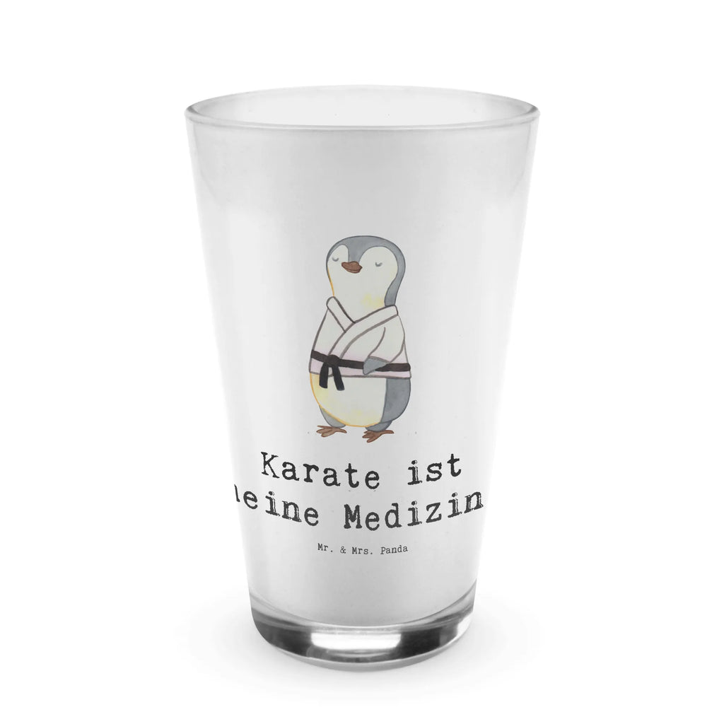 Glas Pinguin Karate Cappuccino Glas, Glas, Cappuccino Tasse, Latte Macchiato, Geschenk, Sport, Sportart, Hobby, Schenken, Danke, Dankeschön, Auszeichnung, Gewinn, Sportler, Karate, Kampfsportart, Selbstverteidigung, Kampfkunst, Karate Verein