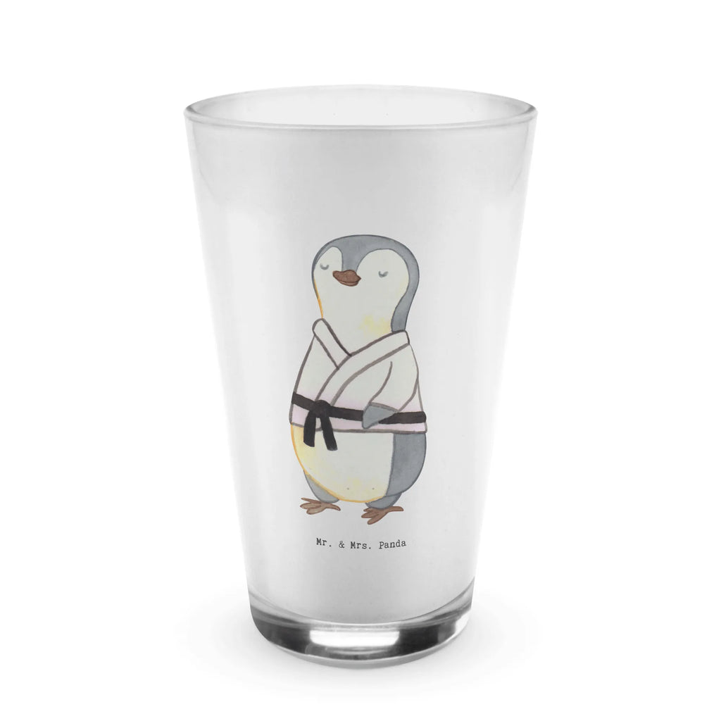 Glas Pinguin Karate Cappuccino Glas, Glas, Cappuccino Tasse, Latte Macchiato, Geschenk, Sport, Sportart, Hobby, Schenken, Danke, Dankeschön, Auszeichnung, Gewinn, Sportler, Karate, Kampfsportart, Selbstverteidigung, Kampfkunst, Karate Verein