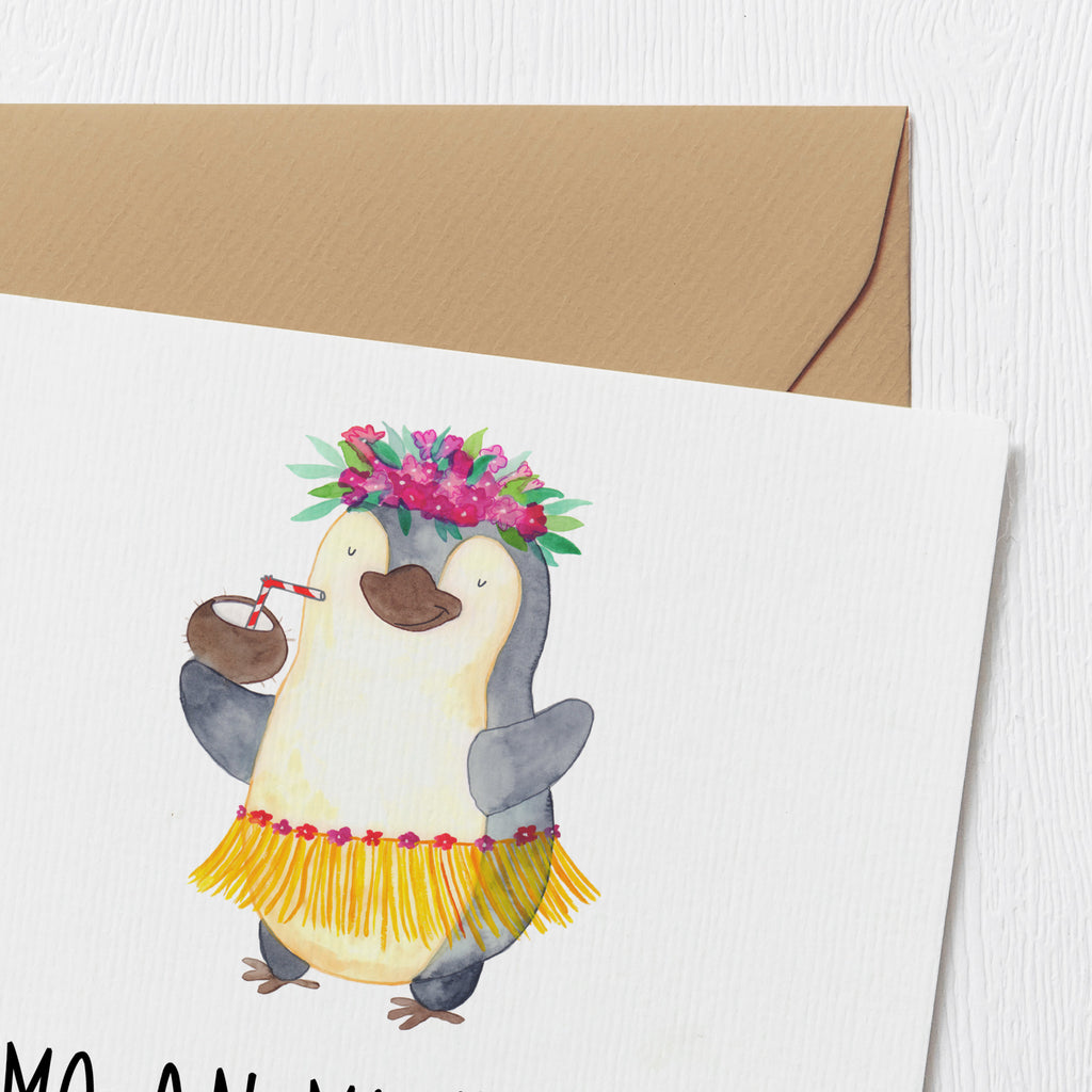 Deluxe Karte Pinguin Kokosnuss Karte, Grußkarte, Klappkarte, Einladungskarte, Glückwunschkarte, Hochzeitskarte, Geburtstagskarte, Hochwertige Grußkarte, Hochwertige Klappkarte, Pinguin, Aloha, Hawaii, Urlaub, Kokosnuss, Pinguine