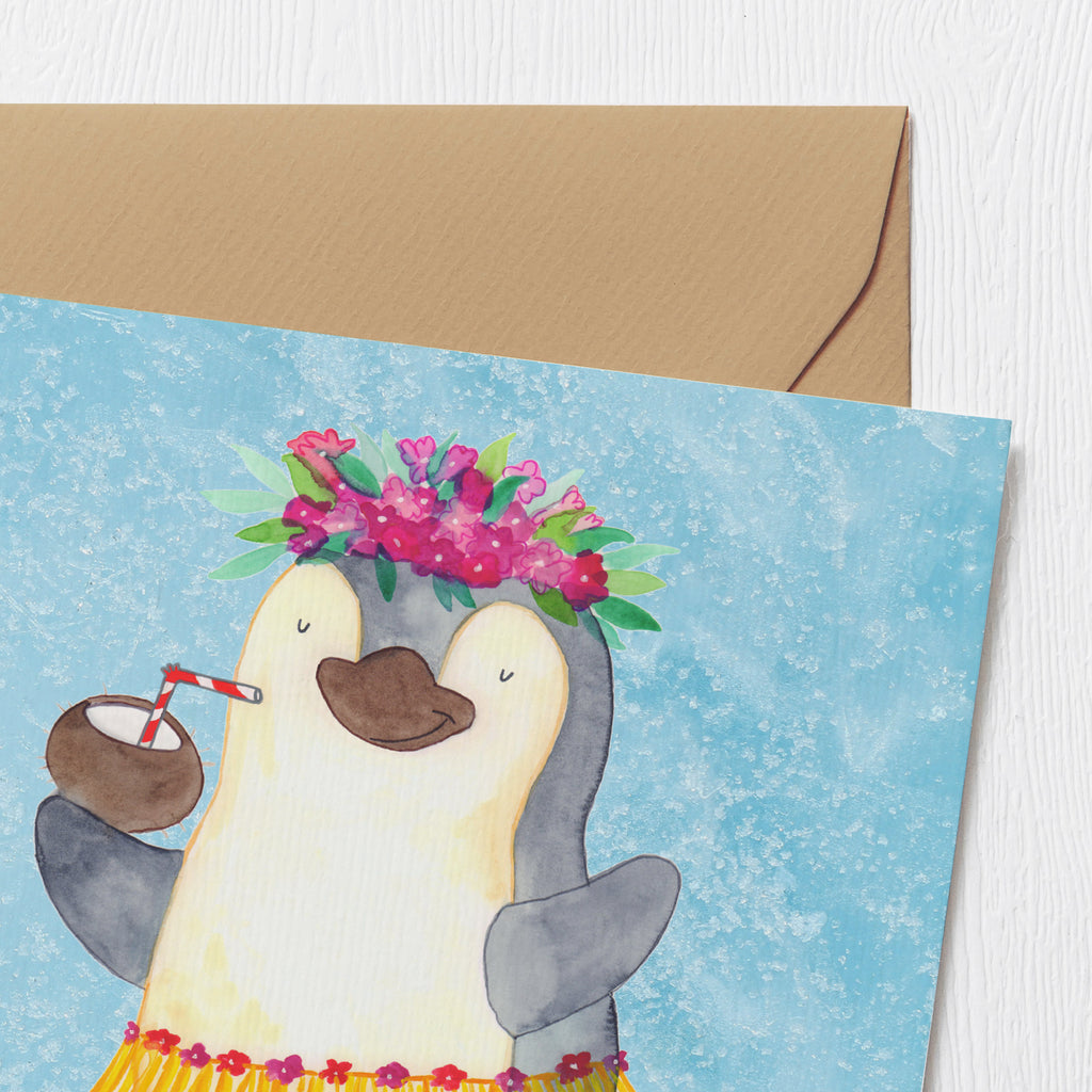 Deluxe Karte Pinguin Kokosnuss Karte, Grußkarte, Klappkarte, Einladungskarte, Glückwunschkarte, Hochzeitskarte, Geburtstagskarte, Hochwertige Grußkarte, Hochwertige Klappkarte, Pinguin, Aloha, Hawaii, Urlaub, Kokosnuss, Pinguine