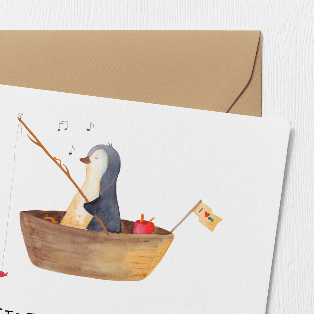 Deluxe Karte Pinguin Angelboot Karte, Grußkarte, Klappkarte, Einladungskarte, Glückwunschkarte, Hochzeitskarte, Geburtstagskarte, Hochwertige Grußkarte, Hochwertige Klappkarte, Pinguin, Pinguine, Angeln, Boot, Angelboot, Lebenslust, Leben, genießen, Motivation, Neustart, Neuanfang, Trennung, Scheidung, Geschenkidee Liebeskummer