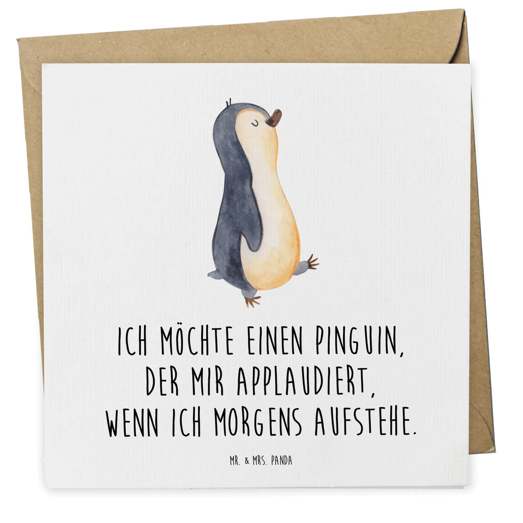 Deluxe Karte Pinguin marschieren Karte, Grußkarte, Klappkarte, Einladungskarte, Glückwunschkarte, Hochzeitskarte, Geburtstagskarte, Hochwertige Grußkarte, Hochwertige Klappkarte, Pinguin, Pinguine, Frühaufsteher, Langschläfer, Bruder, Schwester, Familie