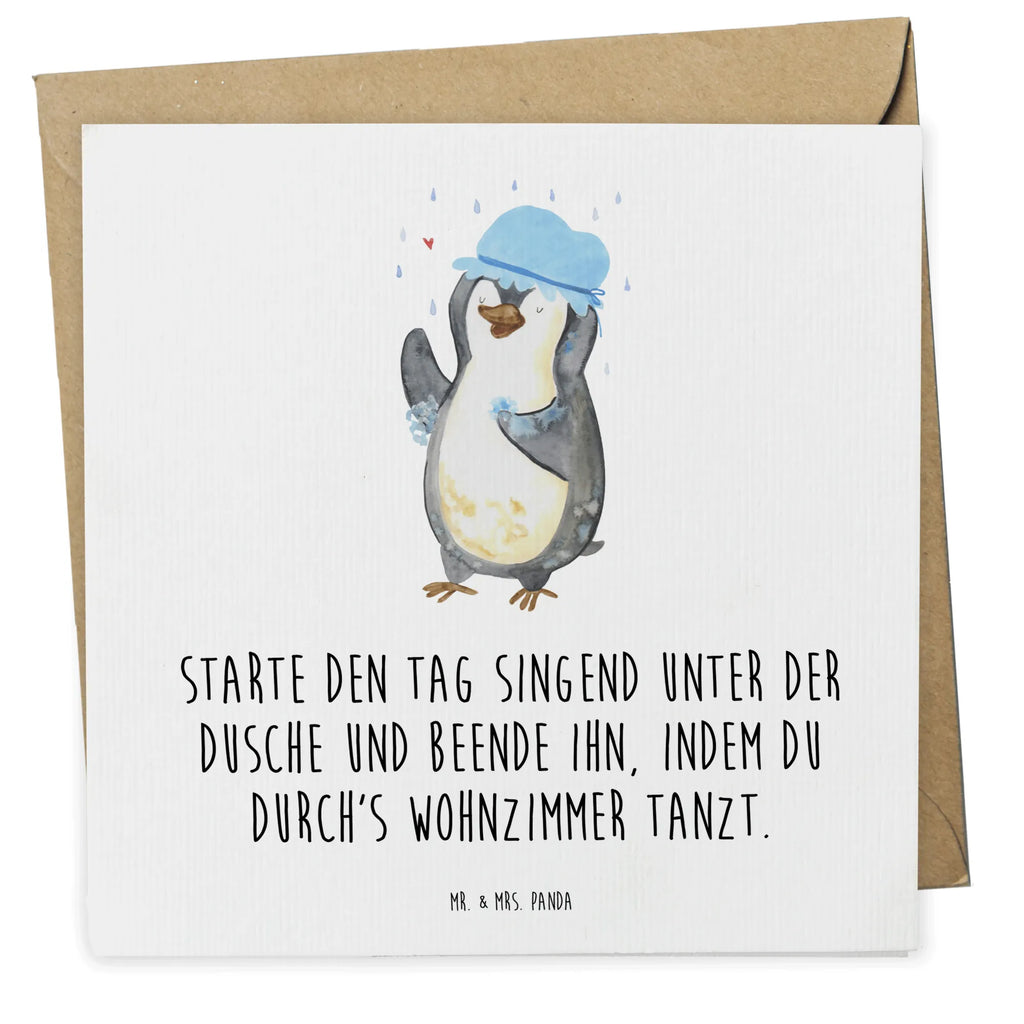 Deluxe Karte Pinguin Duschen Karte, Grußkarte, Klappkarte, Einladungskarte, Glückwunschkarte, Hochzeitskarte, Geburtstagskarte, Hochwertige Grußkarte, Hochwertige Klappkarte, Pinguin, Pinguine, Dusche, duschen, Lebensmotto, Motivation, Neustart, Neuanfang, glücklich sein