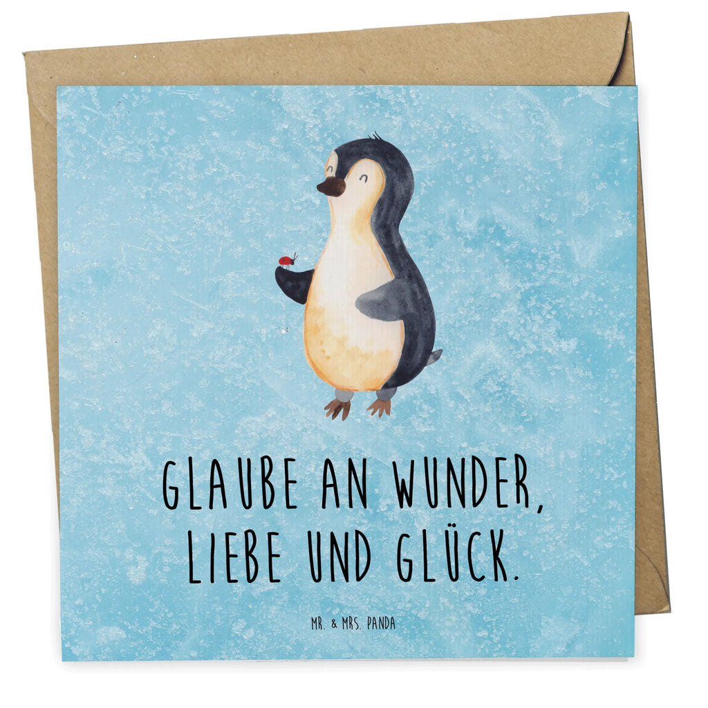 Deluxe Karte Pinguin Marienkäfer Karte, Grußkarte, Klappkarte, Einladungskarte, Glückwunschkarte, Hochzeitskarte, Geburtstagskarte, Hochwertige Grußkarte, Hochwertige Klappkarte, Pinguin, Pinguine, Marienkäfer, Liebe, Wunder, Glück, Freude, Lebensfreude