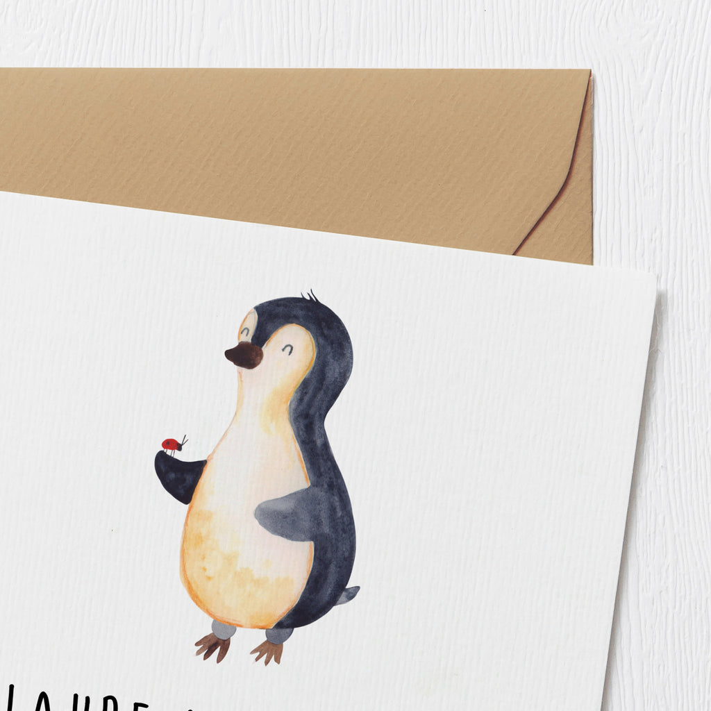 Deluxe Karte Pinguin Marienkäfer Karte, Grußkarte, Klappkarte, Einladungskarte, Glückwunschkarte, Hochzeitskarte, Geburtstagskarte, Hochwertige Grußkarte, Hochwertige Klappkarte, Pinguin, Pinguine, Marienkäfer, Liebe, Wunder, Glück, Freude, Lebensfreude