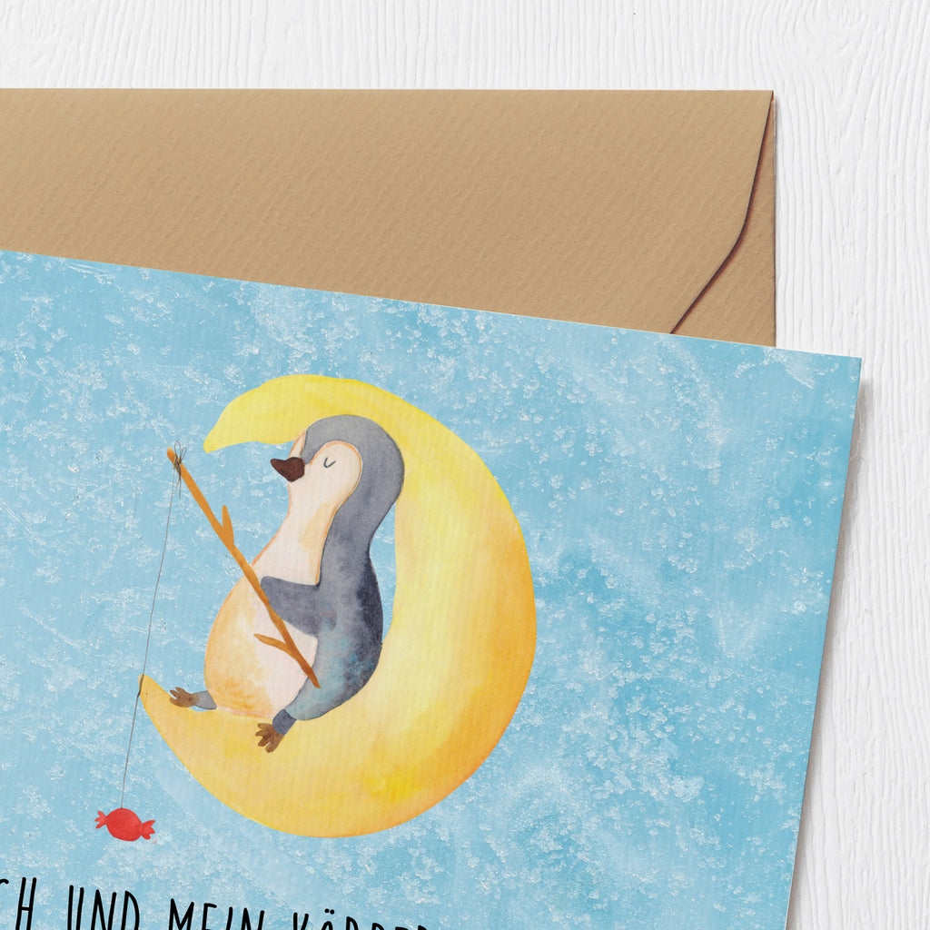 Deluxe Karte Pinguin Mond Karte, Grußkarte, Klappkarte, Einladungskarte, Glückwunschkarte, Hochzeitskarte, Geburtstagskarte, Hochwertige Grußkarte, Hochwertige Klappkarte, Pinguin, Pinguine, Spruch, schlafen, Nachtruhe, Einschlafen, Schlafzimmer, Schlafstörungen, Gästezimmer
