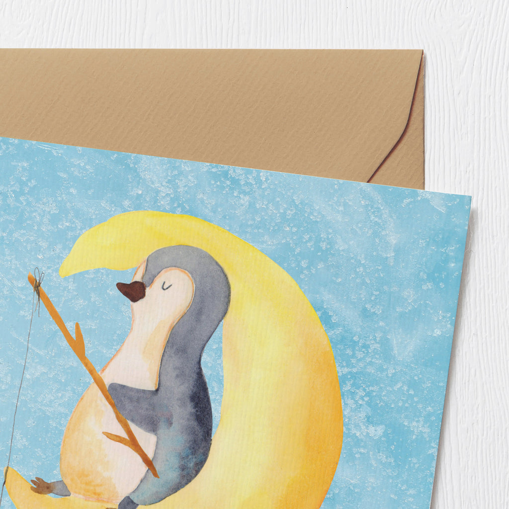 Deluxe Karte Pinguin Mond Karte, Grußkarte, Klappkarte, Einladungskarte, Glückwunschkarte, Hochzeitskarte, Geburtstagskarte, Hochwertige Grußkarte, Hochwertige Klappkarte, Pinguin, Pinguine, Spruch, schlafen, Nachtruhe, Einschlafen, Schlafzimmer, Schlafstörungen, Gästezimmer