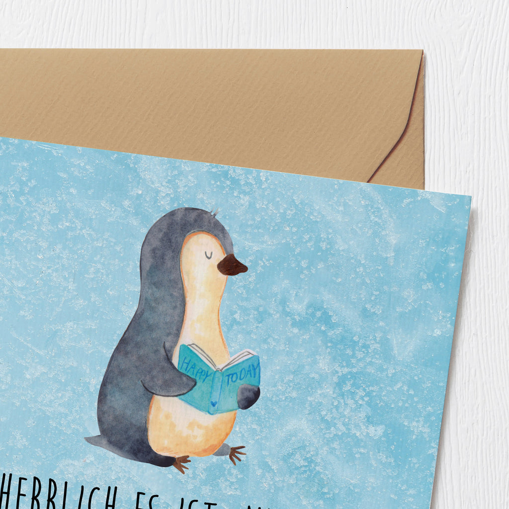 Deluxe Karte Pinguin Buch Karte, Grußkarte, Klappkarte, Einladungskarte, Glückwunschkarte, Hochzeitskarte, Geburtstagskarte, Hochwertige Grußkarte, Hochwertige Klappkarte, Pinguin, Pinguine, Buch, Lesen, Bücherwurm, Nichtstun, Faulenzen, Ferien, Urlaub, Freizeit