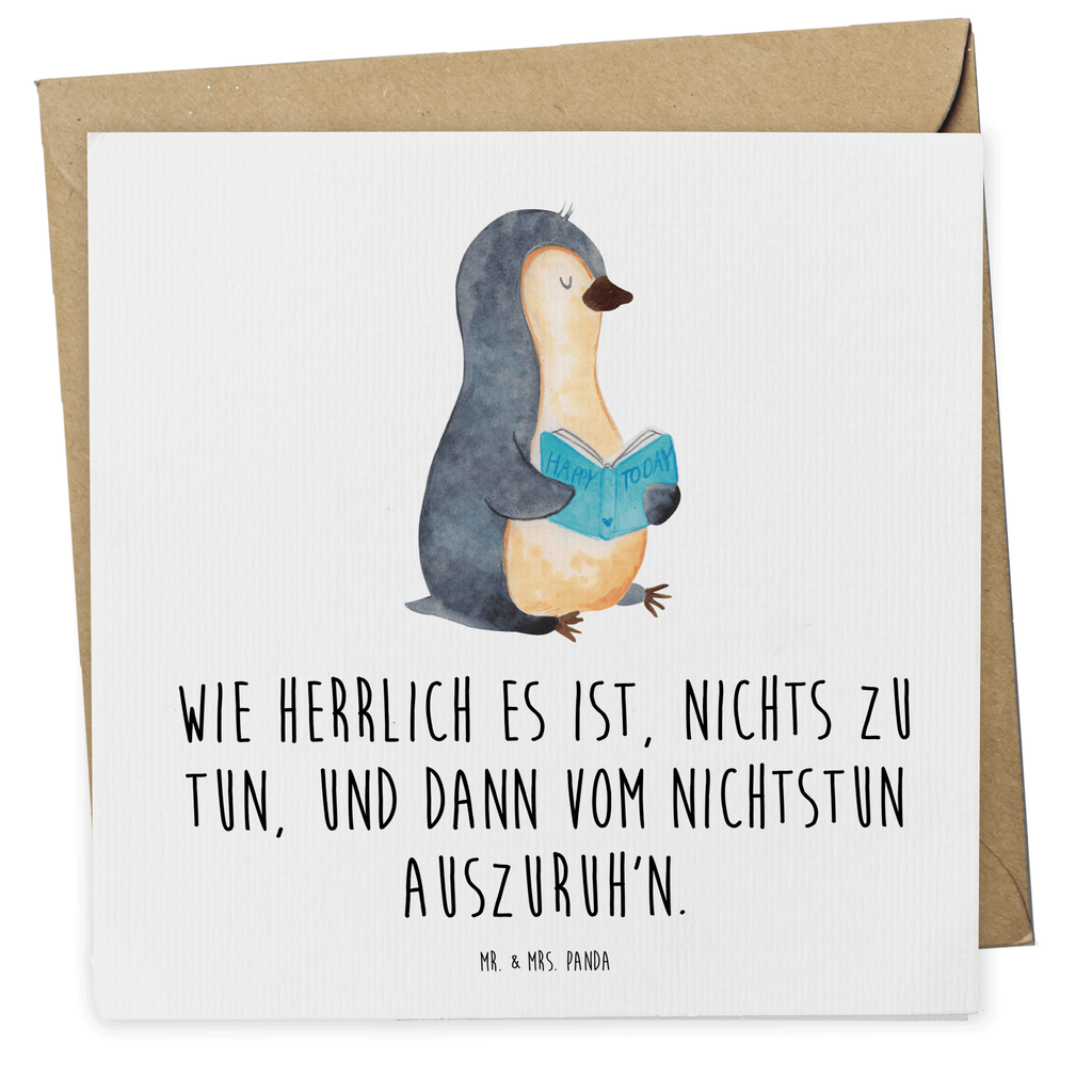 Deluxe Karte Pinguin Buch Karte, Grußkarte, Klappkarte, Einladungskarte, Glückwunschkarte, Hochzeitskarte, Geburtstagskarte, Hochwertige Grußkarte, Hochwertige Klappkarte, Pinguin, Pinguine, Buch, Lesen, Bücherwurm, Nichtstun, Faulenzen, Ferien, Urlaub, Freizeit