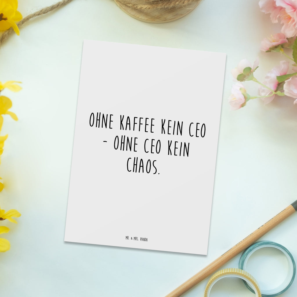 Postkarte Ohne Kaffee kein CEO - Ohne CEO kein Chaos. Postkarte, Karte, Geschenkkarte, Grußkarte, Einladung, Ansichtskarte, Geburtstagskarte, Einladungskarte, Dankeskarte, Ansichtskarten, Einladung Geburtstag, Einladungskarten Geburtstag, Beruf, Ausbildung, Jubiläum, Abschied, Rente, Kollege, Kollegin, Geschenk, Schenken, Arbeitskollege, Mitarbeiter, Firma, Danke, Dankeschön