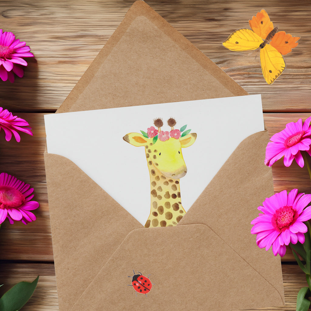 Deluxe Karte Giraffe Blumenkranz Karte, Grußkarte, Klappkarte, Einladungskarte, Glückwunschkarte, Hochzeitskarte, Geburtstagskarte, Hochwertige Grußkarte, Hochwertige Klappkarte, Afrika, Wildtiere, Giraffe, Blumenkranz, Abenteurer, Selbstliebe, Freundin