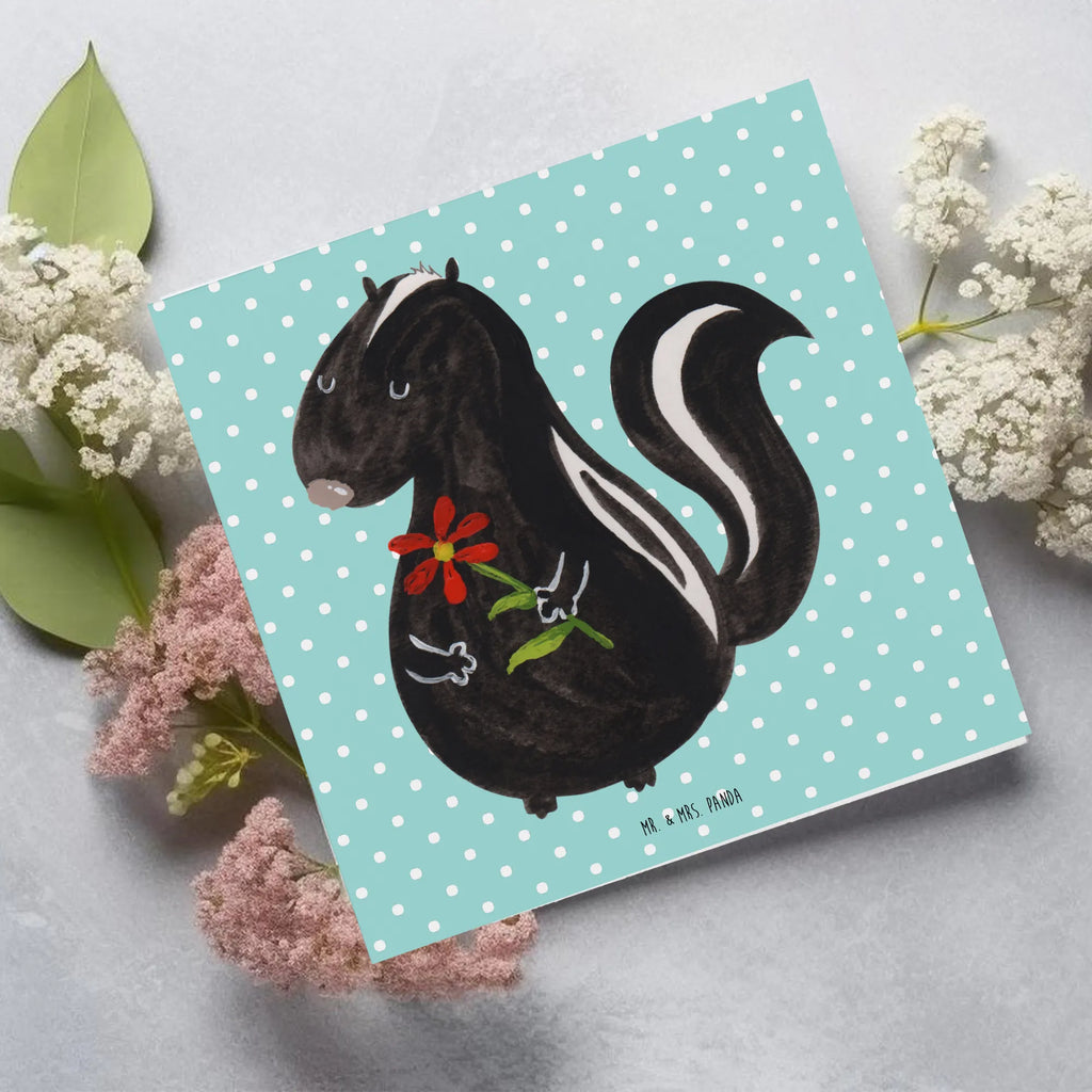 Deluxe Karte Stinktier Blume Karte, Grußkarte, Klappkarte, Einladungskarte, Glückwunschkarte, Hochzeitskarte, Geburtstagskarte, Hochwertige Grußkarte, Hochwertige Klappkarte, Stinktier, Skunk, Wildtier, Raubtier, Stinker, Stinki, Tagträumer, verträumt, Dreams, Träume