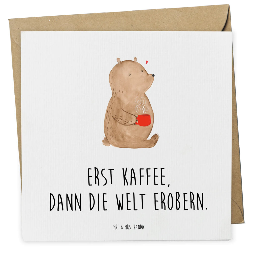 Deluxe Karte Bär Kaffee Karte, Grußkarte, Klappkarte, Einladungskarte, Glückwunschkarte, Hochzeitskarte, Geburtstagskarte, Hochwertige Grußkarte, Hochwertige Klappkarte, Bär, Teddy, Teddybär, Kaffee, Coffee, Bären, guten Morgen, Morgenroutine, Welt erobern, Welt retten, Motivation