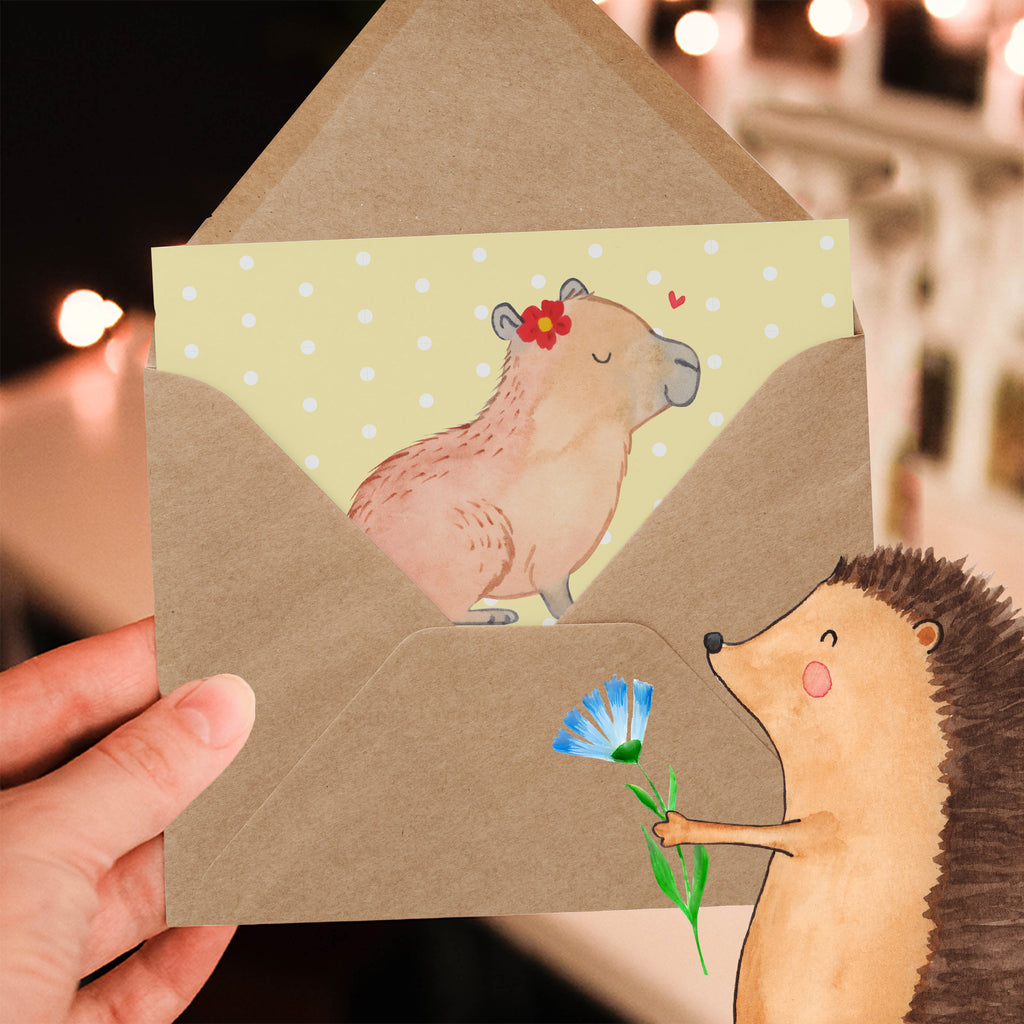Deluxe Karte Capybara Blume Karte, Grußkarte, Klappkarte, Einladungskarte, Glückwunschkarte, Hochzeitskarte, Geburtstagskarte, Hochwertige Grußkarte, Hochwertige Klappkarte, Tiermotive, Gute Laune, lustige Sprüche, Tiere, Capybara