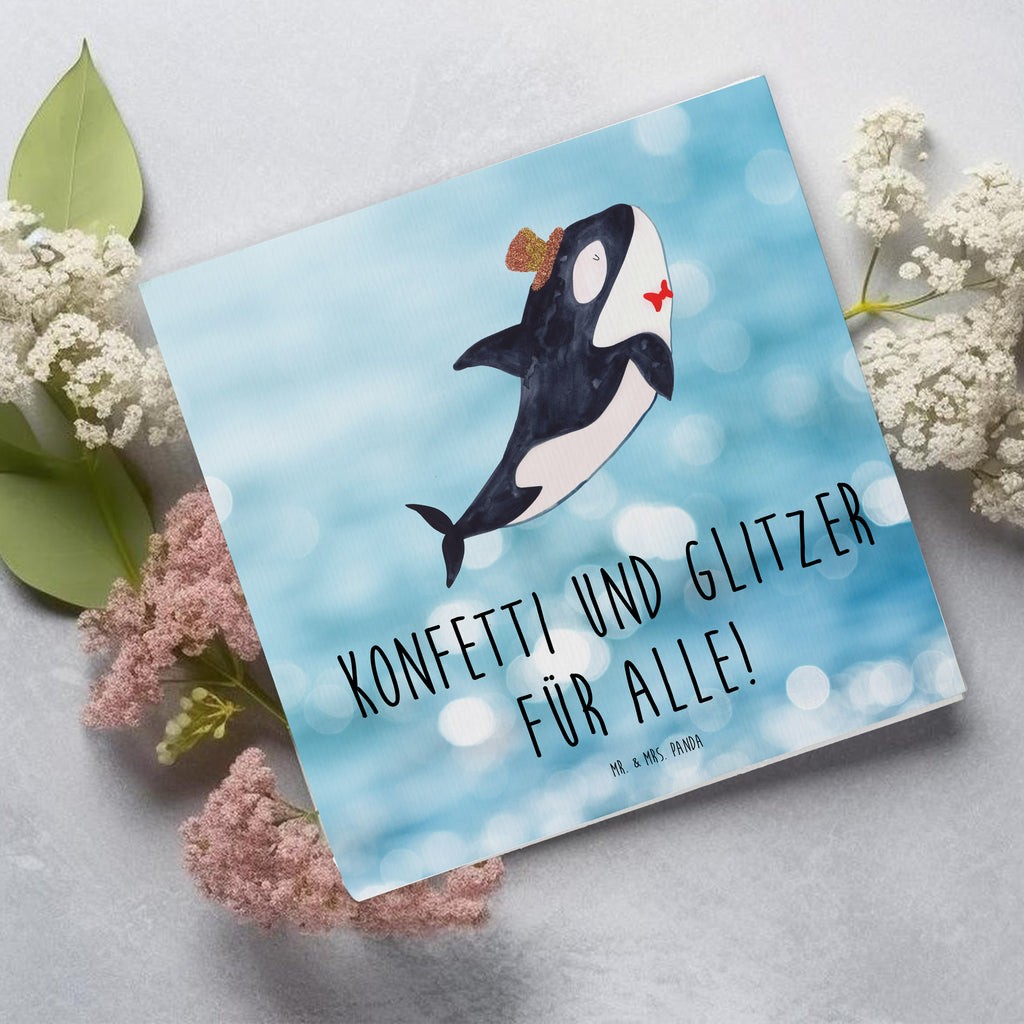 Deluxe Karte Orca Zylinder Karte, Grußkarte, Klappkarte, Einladungskarte, Glückwunschkarte, Hochzeitskarte, Geburtstagskarte, Hochwertige Grußkarte, Hochwertige Klappkarte, Meerestiere, Meer, Urlaub, Narwal, Glitter, Konfetti, Glitzer, Geburtstag, Feier, Fete, Fest, Glückwunsch, Orca