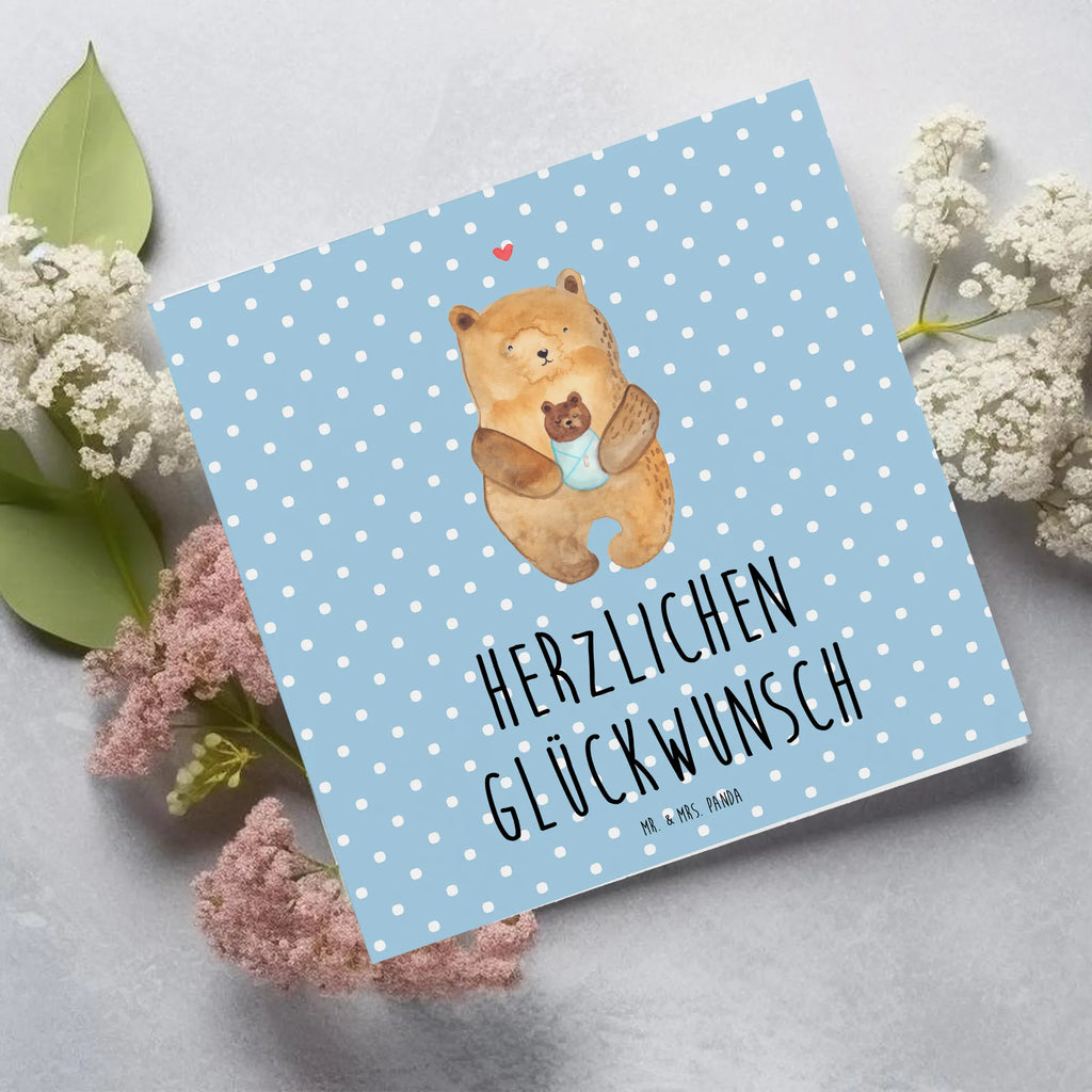 Deluxe Karte Bär Baby Karte, Grußkarte, Klappkarte, Einladungskarte, Glückwunschkarte, Hochzeitskarte, Geburtstagskarte, Hochwertige Grußkarte, Hochwertige Klappkarte, Bär, Teddy, Teddybär, Eltern, Mutter, Baby, Taufe, Geburt, Nichte, Neffe, Enkel, Enkelin, Täufling, Geburtstag, Glückwunsch