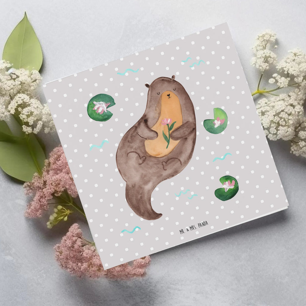 Deluxe Karte Otter Seerose Karte, Grußkarte, Klappkarte, Einladungskarte, Glückwunschkarte, Hochzeitskarte, Geburtstagskarte, Hochwertige Grußkarte, Hochwertige Klappkarte, Otter, Fischotter, Seeotter, Otter Seeotter See Otter