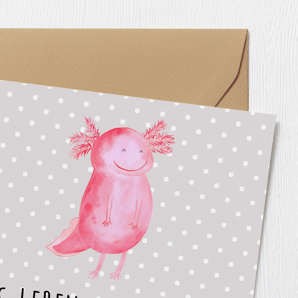 Deluxe Karte Axolotl Glücklich Karte, Grußkarte, Klappkarte, Einladungskarte, Glückwunschkarte, Hochzeitskarte, Geburtstagskarte, Hochwertige Grußkarte, Hochwertige Klappkarte, Axolotl, Molch, Axolot, Schwanzlurch, Lurch, Lurche, Motivation, gute Laune