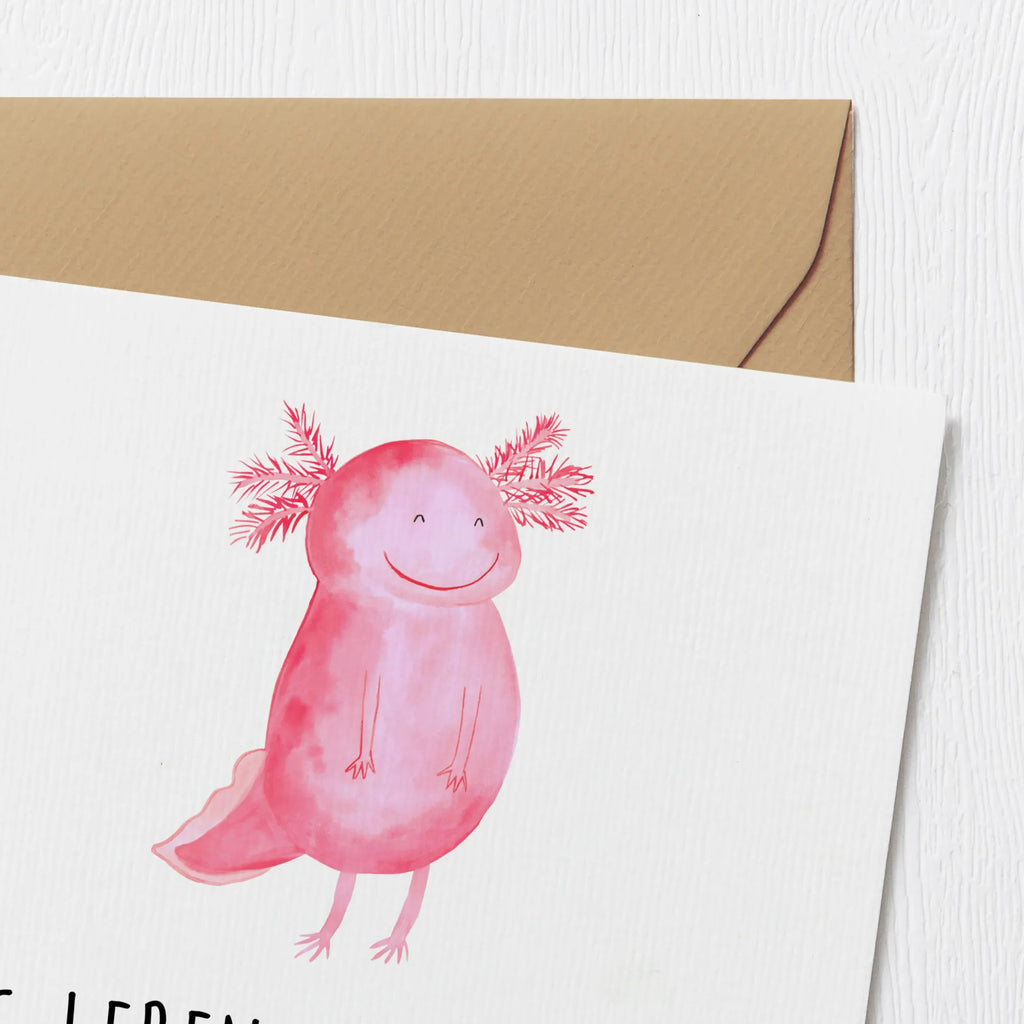 Deluxe Karte Axolotl Glücklich Karte, Grußkarte, Klappkarte, Einladungskarte, Glückwunschkarte, Hochzeitskarte, Geburtstagskarte, Hochwertige Grußkarte, Hochwertige Klappkarte, Axolotl, Molch, Axolot, Schwanzlurch, Lurch, Lurche, Motivation, gute Laune