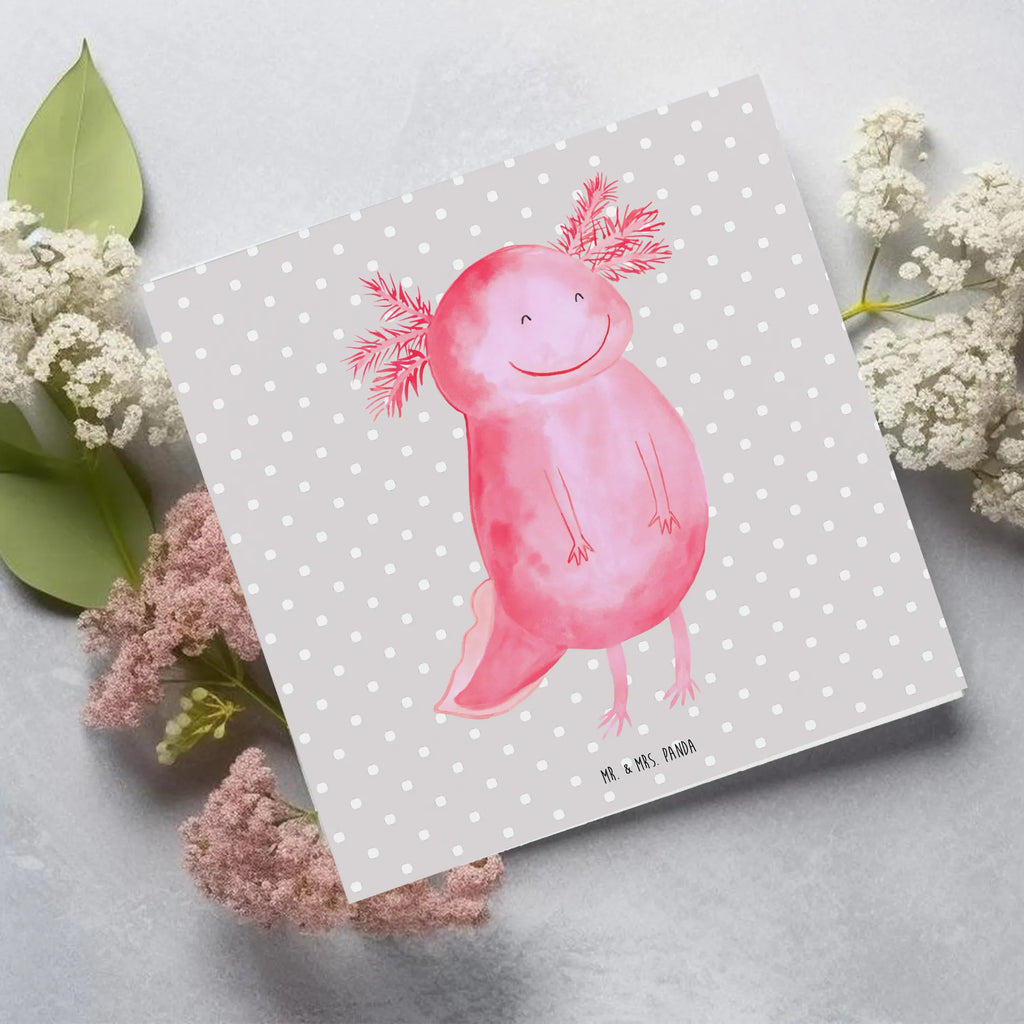 Deluxe Karte Axolotl Glücklich Karte, Grußkarte, Klappkarte, Einladungskarte, Glückwunschkarte, Hochzeitskarte, Geburtstagskarte, Hochwertige Grußkarte, Hochwertige Klappkarte, Axolotl, Molch, Axolot, Schwanzlurch, Lurch, Lurche, Motivation, gute Laune