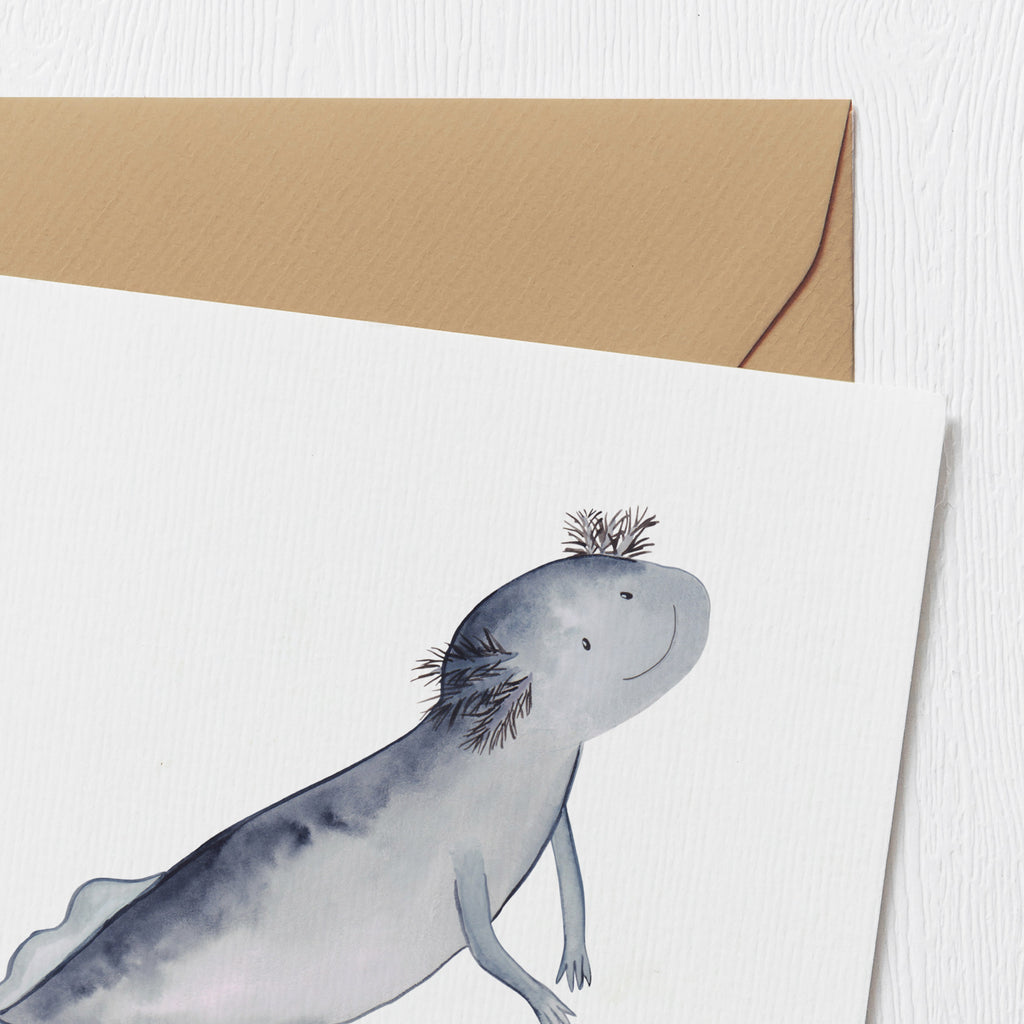 Deluxe Karte Axolotl Schwimmen Karte, Grußkarte, Klappkarte, Einladungskarte, Glückwunschkarte, Hochzeitskarte, Geburtstagskarte, Hochwertige Grußkarte, Hochwertige Klappkarte, Axolotl, Molch, Axolot, Schwanzlurch, Lurch, Lurche, Problem, Probleme, Lösungen, Motivation