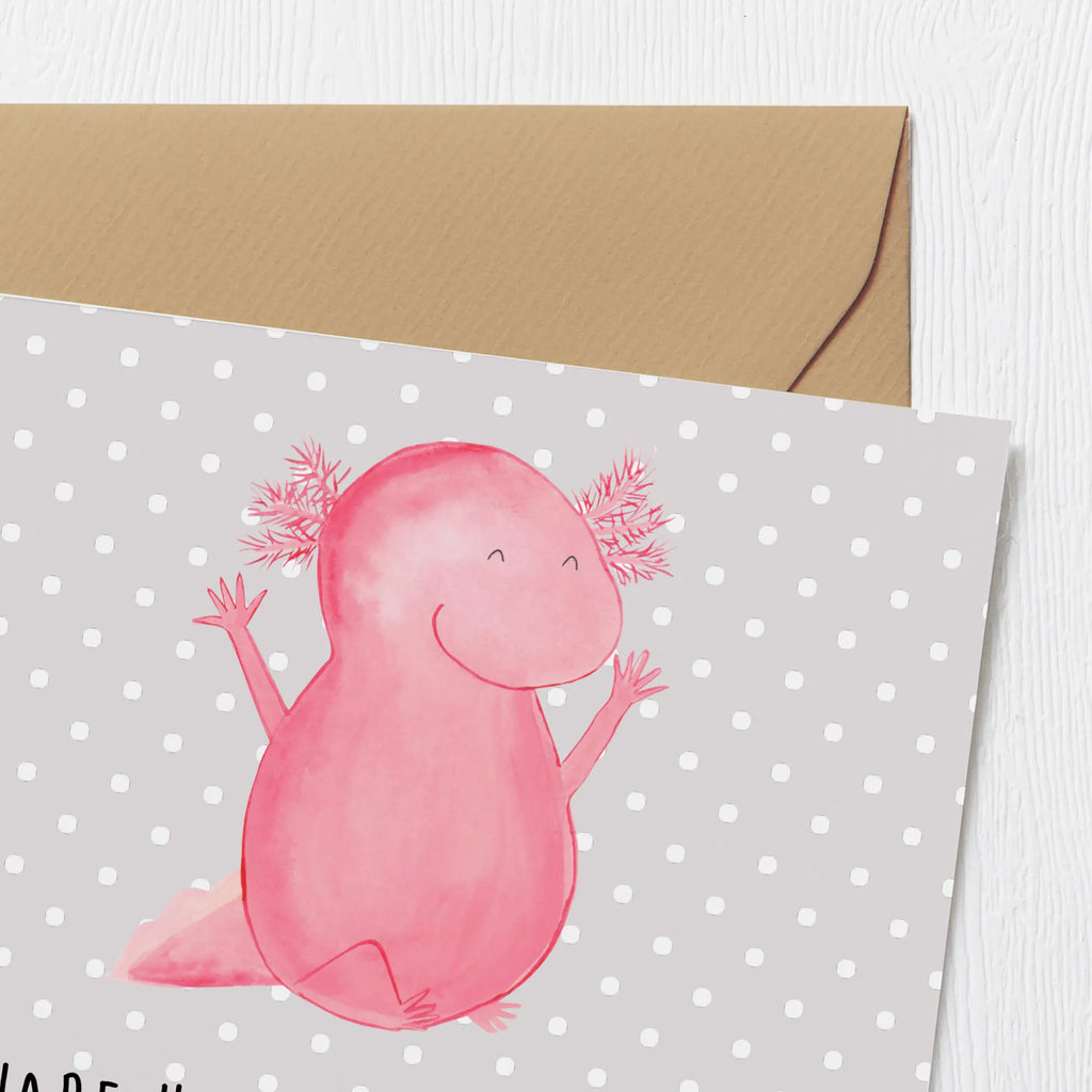 Deluxe Karte Axolotl Hurra Karte, Grußkarte, Klappkarte, Einladungskarte, Glückwunschkarte, Hochzeitskarte, Geburtstagskarte, Hochwertige Grußkarte, Hochwertige Klappkarte, Axolotl, Molch, Axolot, Schwanzlurch, Lurch, Lurche, fröhlich, Spaß, Freude, Motivation, Zufriedenheit