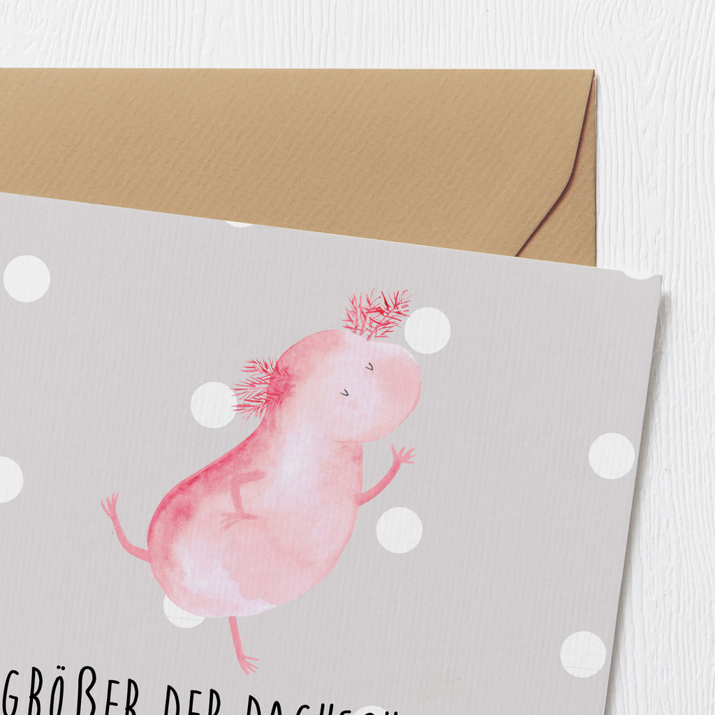 Deluxe Karte Axolotl Tanzen Karte, Grußkarte, Klappkarte, Einladungskarte, Glückwunschkarte, Hochzeitskarte, Geburtstagskarte, Hochwertige Grußkarte, Hochwertige Klappkarte, Axolotl, Molch, Axolot, Schwanzlurch, Lurch, Lurche, Dachschaden, Sterne, verrückt, Freundin, beste Freundin