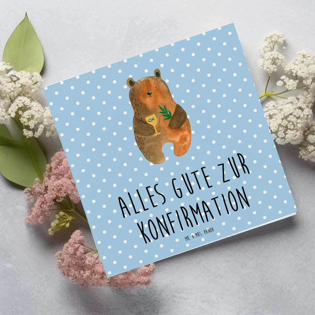 Deluxe Karte Bär Konfirmation Karte, Grußkarte, Klappkarte, Einladungskarte, Glückwunschkarte, Hochzeitskarte, Geburtstagskarte, Hochwertige Grußkarte, Hochwertige Klappkarte, Bär, Teddy, Teddybär, Konfirmation, Kirche, evangelisch, Gottesdienst