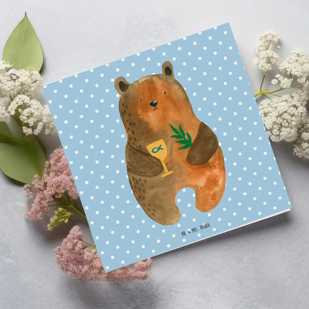 Deluxe Karte Bär Konfirmation Karte, Grußkarte, Klappkarte, Einladungskarte, Glückwunschkarte, Hochzeitskarte, Geburtstagskarte, Hochwertige Grußkarte, Hochwertige Klappkarte, Bär, Teddy, Teddybär, Konfirmation, Kirche, evangelisch, Gottesdienst