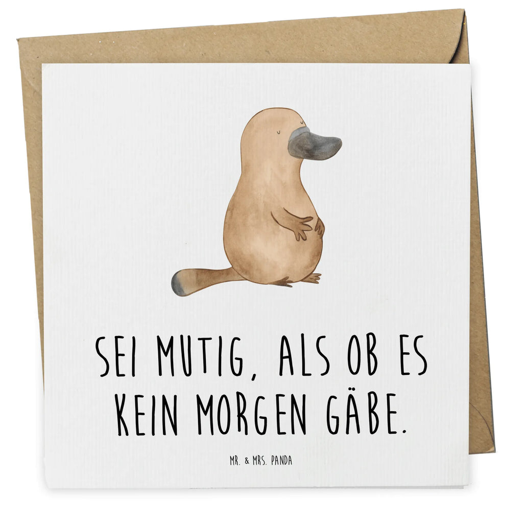 Deluxe Karte Schnabeltier Mut Karte, Grußkarte, Klappkarte, Einladungskarte, Glückwunschkarte, Hochzeitskarte, Geburtstagskarte, Hochwertige Grußkarte, Hochwertige Klappkarte, Meerestiere, Meer, Urlaub, Schnabeltier, Mut, mutig, Lebensweisheit, Schnabeltiere, Motivation, Training, Büro, Arbeit, Neuanfang, Neustart, Weltreise, Raodtrip