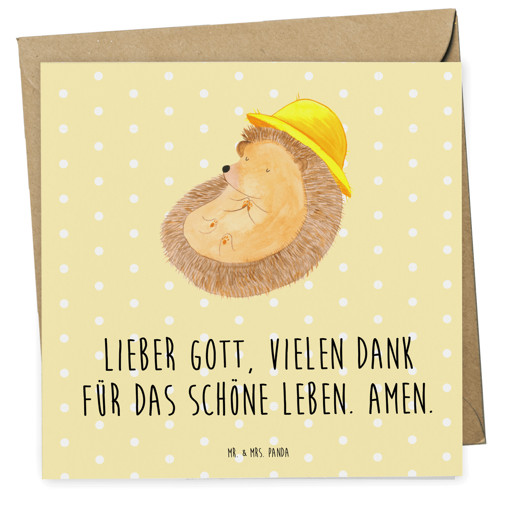 Deluxe Karte Igel Beten Karte, Grußkarte, Klappkarte, Einladungskarte, Glückwunschkarte, Hochzeitskarte, Geburtstagskarte, Hochwertige Grußkarte, Hochwertige Klappkarte, Tiermotive, Gute Laune, lustige Sprüche, Tiere, Igel, Igel mit Hut, Sonnenhut, Gott, Amen, beten, Leben, Dankbarkeit, Dankbar sein, dankbar, genießen