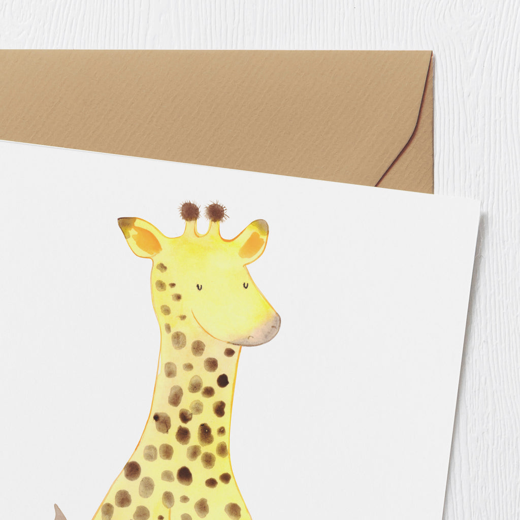 Deluxe Karte Giraffe Zufrieden Karte, Grußkarte, Klappkarte, Einladungskarte, Glückwunschkarte, Hochzeitskarte, Geburtstagskarte, Hochwertige Grußkarte, Hochwertige Klappkarte, Afrika, Wildtiere, Giraffe, Zufrieden, Glück, Abenteuer
